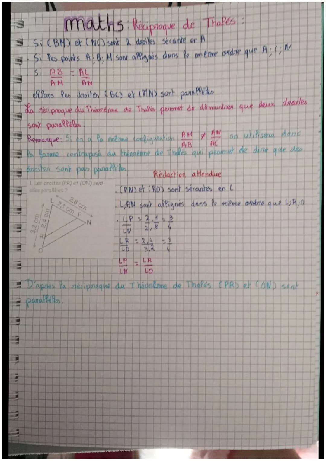 T
181
TWE
maths: Réciproque de Thales
Si (BM) et (NO) sont 2 droiles secante en A
Si les points A. B. M sont appignés dans le même andre que