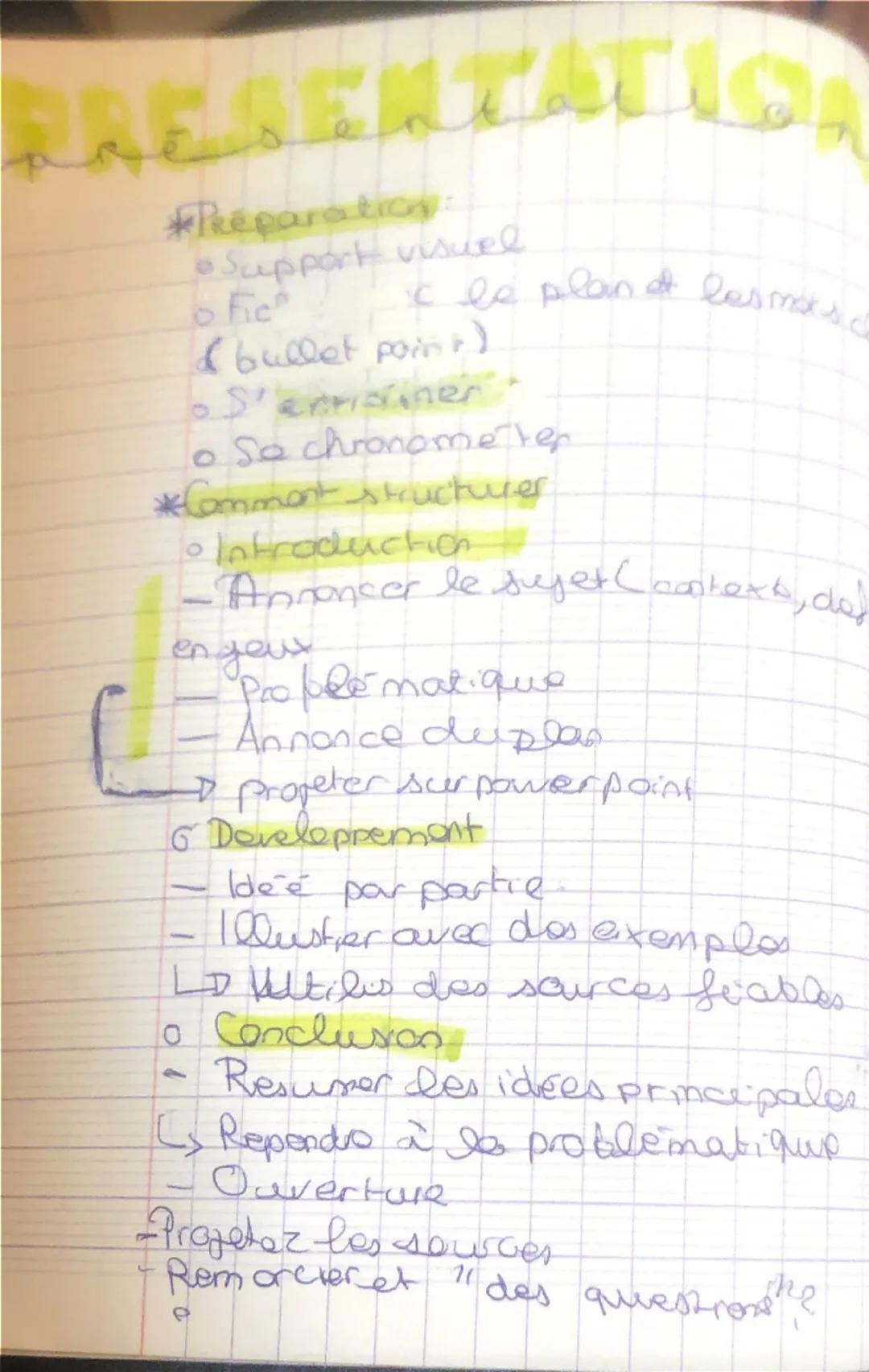 RAESENTATIO

*Preparation:
• Support visuel
Fic
ic le plan et les mox d
(bullet point)
• S'ertisiner
• Sa chronometer
*Comment structurer
In
