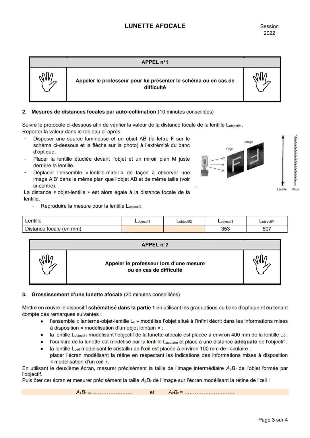 NOM :
LUNETTE AFOCALE
BACCALAURÉAT GÉNÉRAL
Épreuve pratique de l'enseignement de spécialité physique-chimie
Évaluation des Compétences Expér