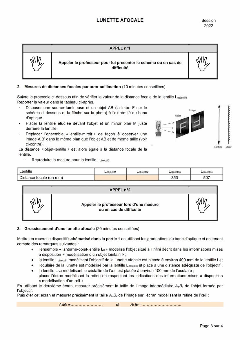 NOM :
LUNETTE AFOCALE
BACCALAURÉAT GÉNÉRAL
Épreuve pratique de l'enseignement de spécialité physique-chimie
Évaluation des Compétences Expér