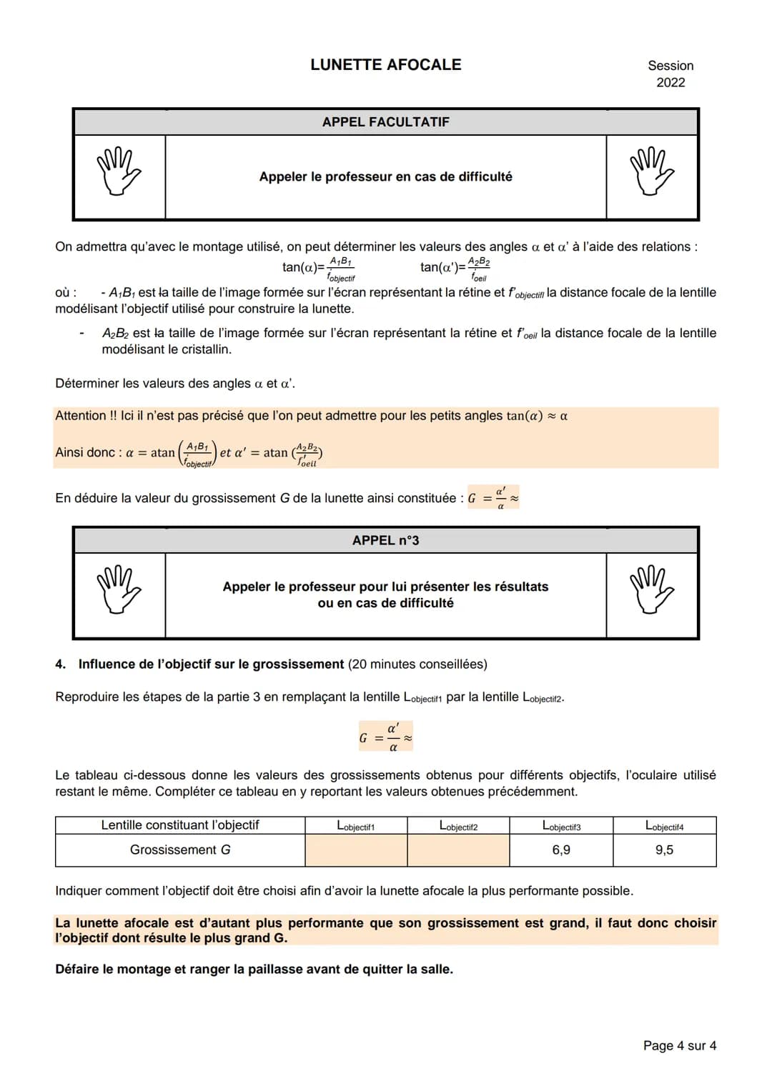 NOM :
LUNETTE AFOCALE
BACCALAURÉAT GÉNÉRAL
Épreuve pratique de l'enseignement de spécialité physique-chimie
Évaluation des Compétences Expér