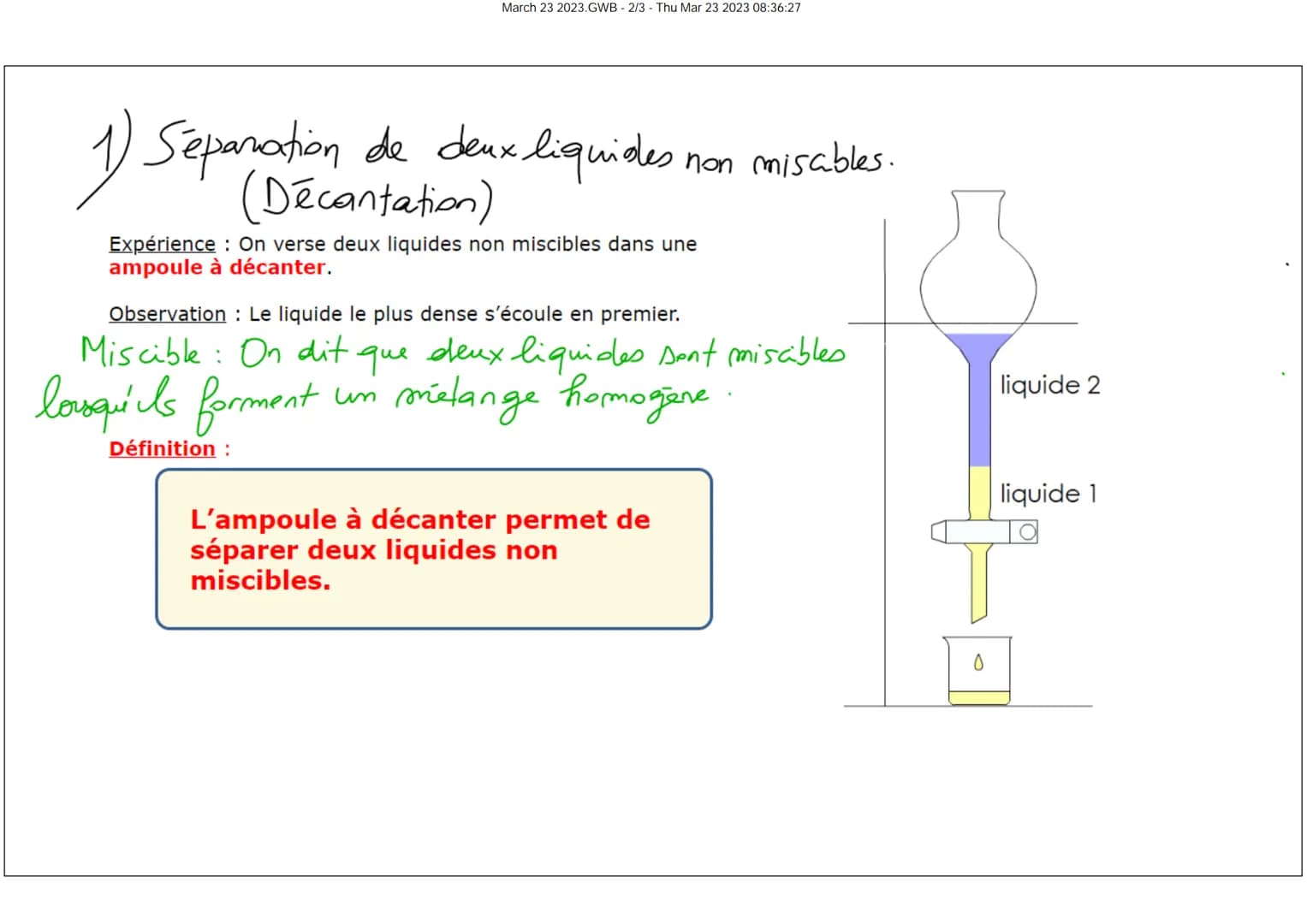 March 23 2023.GWB 1/3 - Thu Mar 23 2023 08:09:09
Mélanges
Hétérogènes
Ear + Sable (lig_Solite)
Ear + huile (liq-lig)
Homogenes
La décontatio