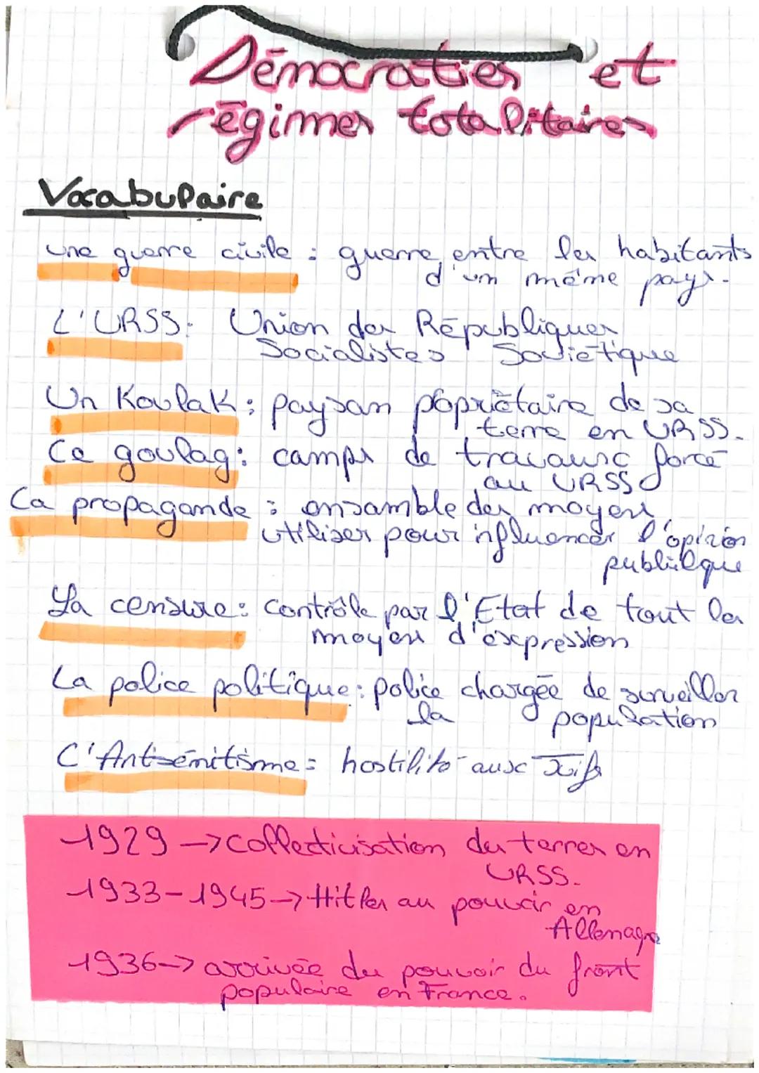 # Démocratieset
regimer Esta Pitaires
totalitaire

Vocabulaire

Une guerre civile: quang entre les habitants
 d'un même pays.

L'URSS. Union