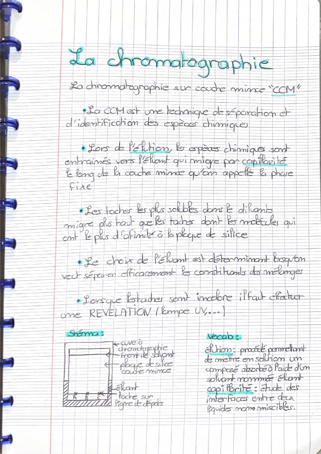 La chromatographie
La chromatographie sur couche mince "CCM"
•La CCM est une technique de séparation et
d'identification des espèces chimiqu