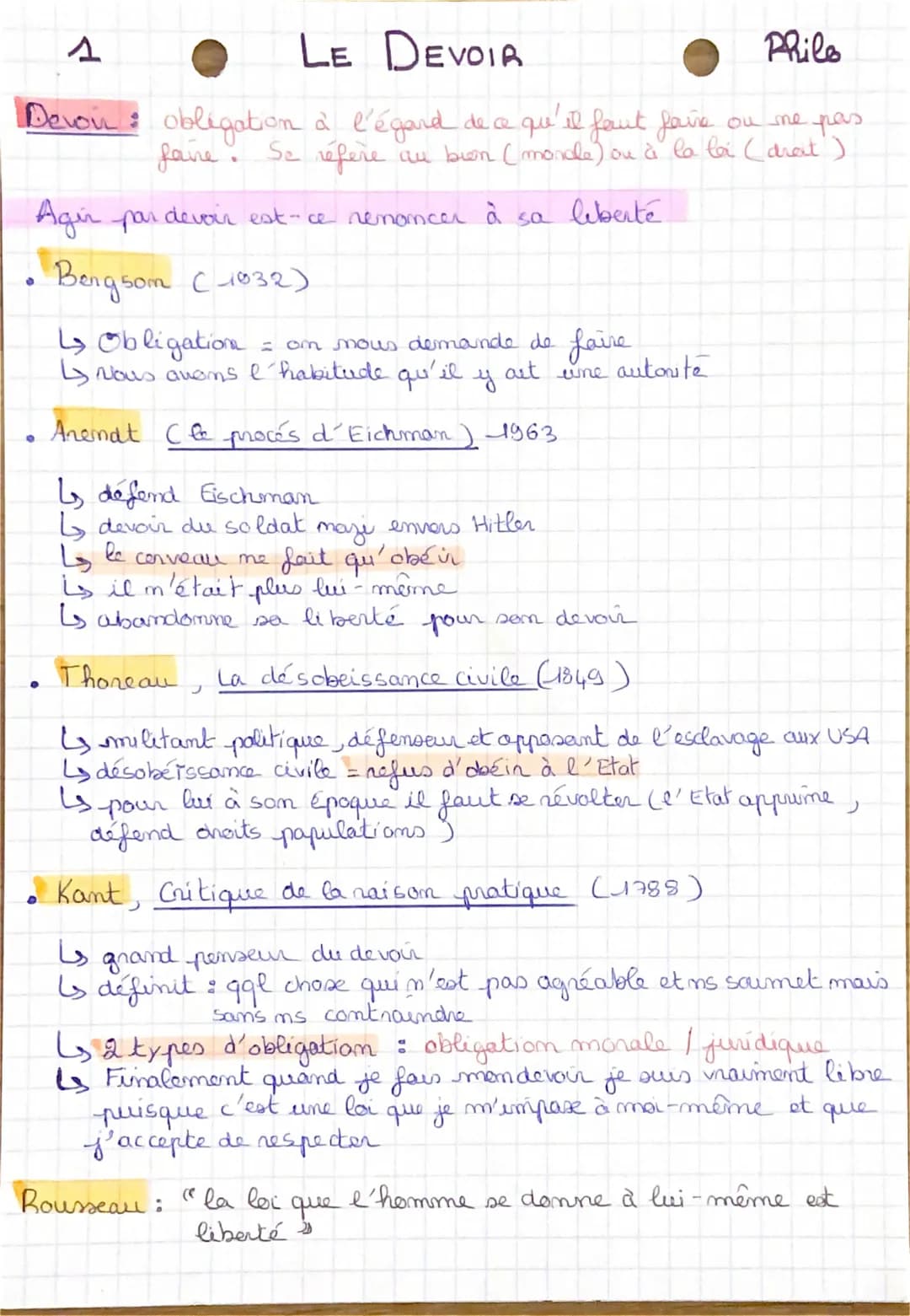 LE DEVOIR
Philo
Devoir : obligation à l'égard de ce qu'il faut faire on me pas
fave. Se réfère
au bien (monde) ou à la loi (droit)
Agir par 