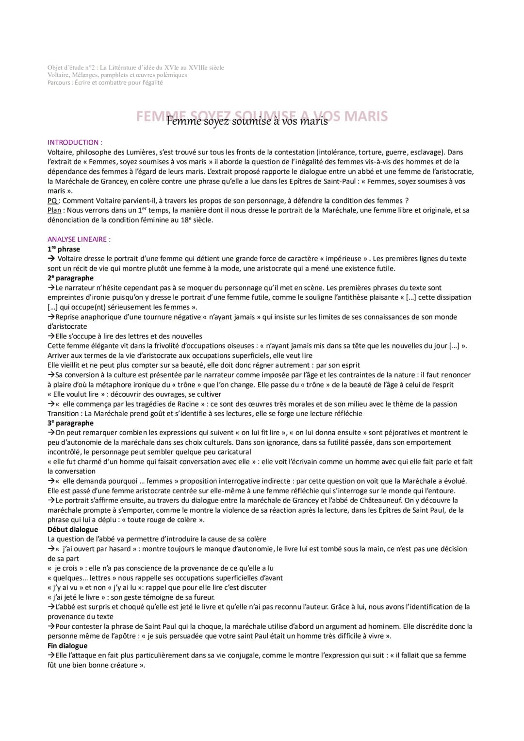 Objet d'étude n°2: La Littérature d'idée du XVIe au XVIIIe siècle
Voltaire, Mélanges, pamphlets et ceuvres polémiques
Parcours : Écrire et c