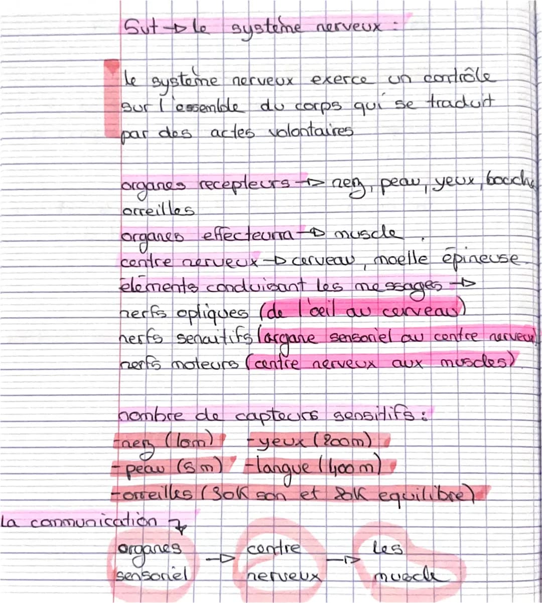 Sut le systeme nerveux
le systeme
nerveux exerce un contrôle
Sur Iessemble du corps qui se
traduit
par dos actes volontaires
organes recepte