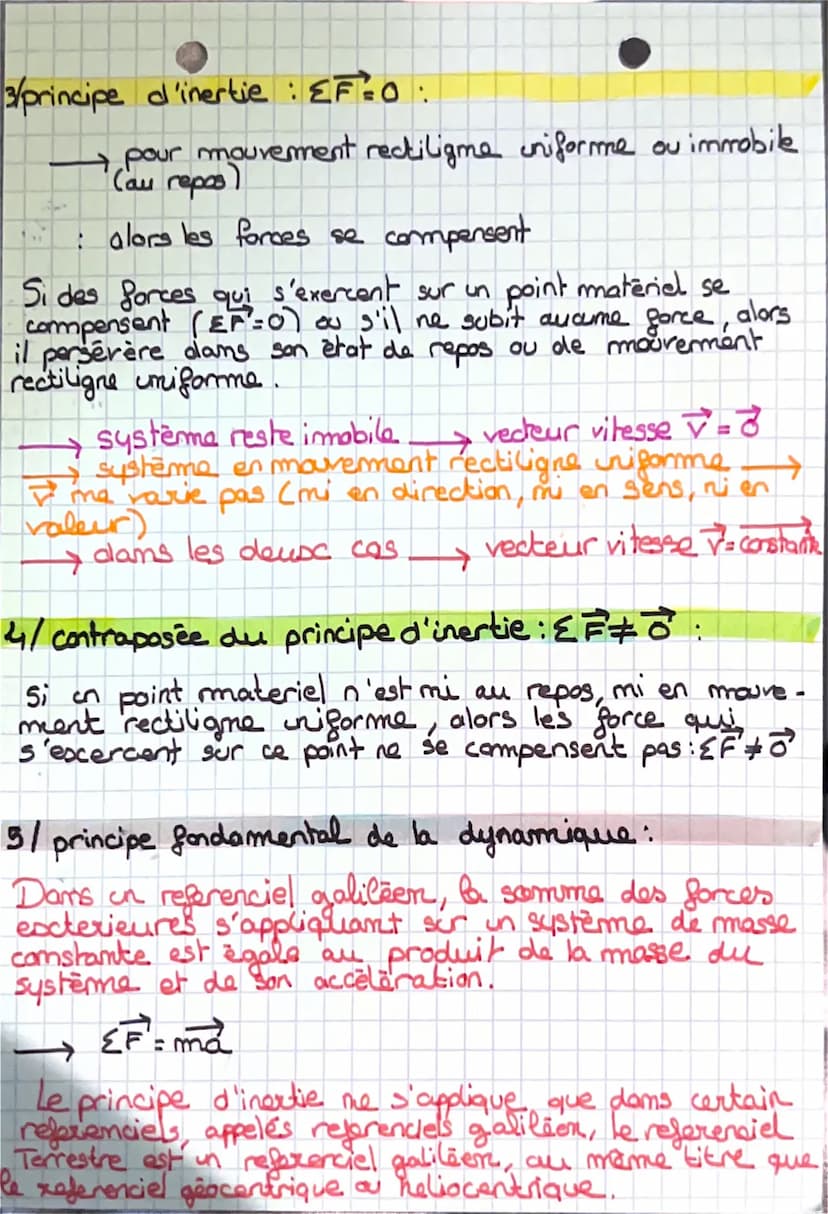 physique /
Chimie
1/ principe des actions reciproque : FAIB = - FOIA
`'Tout, système A exerçant une force sur un système B
subit de la part 