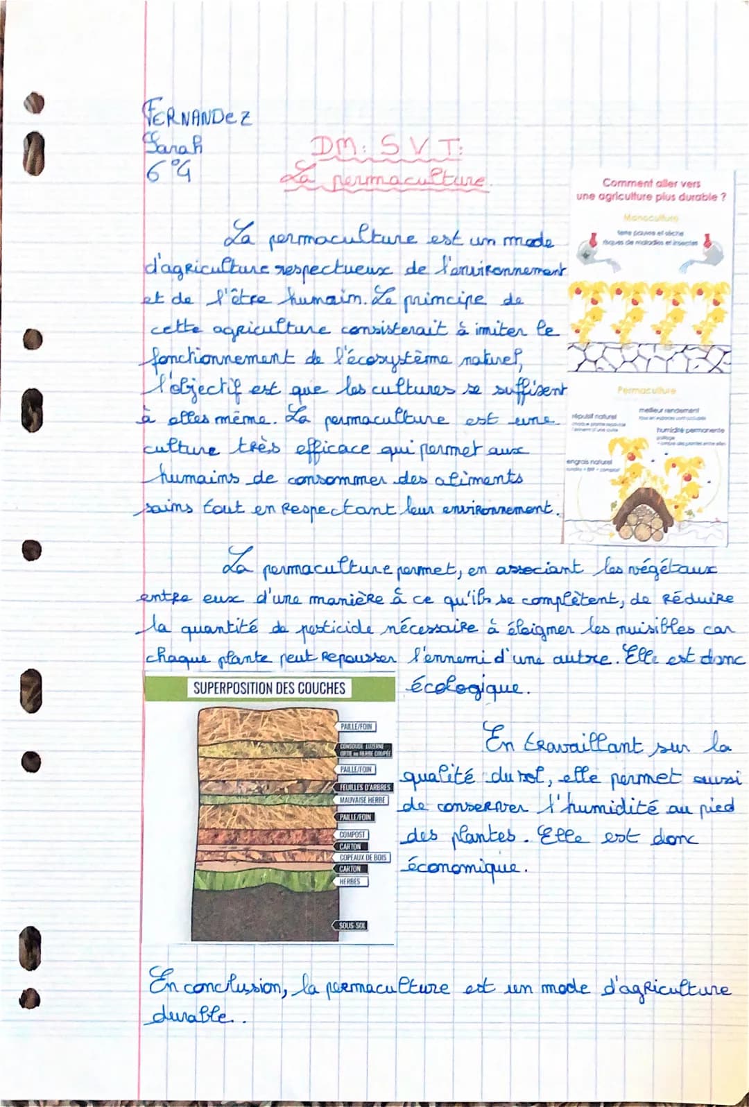 FERNANDEZ
Sarah
6°4
DM SVT
La permaculture.
permaculture est un mode
d'agriculture respectueux de l'environnement
et de l'être humain. Le pr
