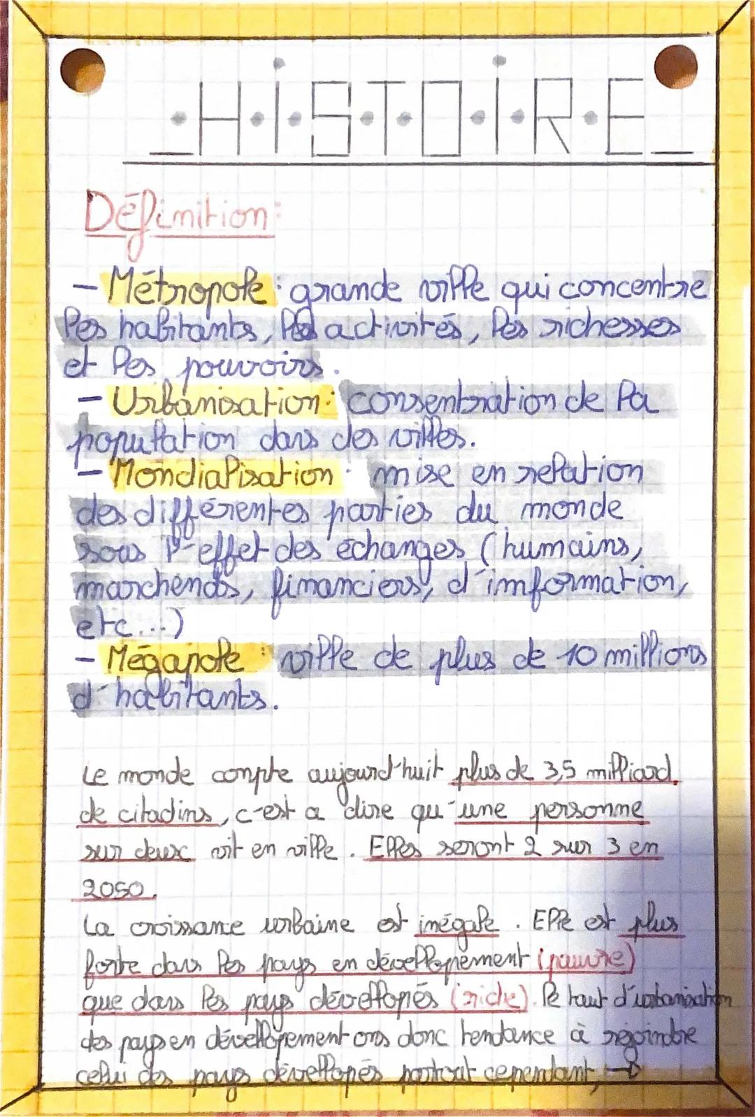 Métropole Définition Géographie, Urbanisation def, Métropolisation 3ème - Les Villes dans la Mondialisation 4ème PDF