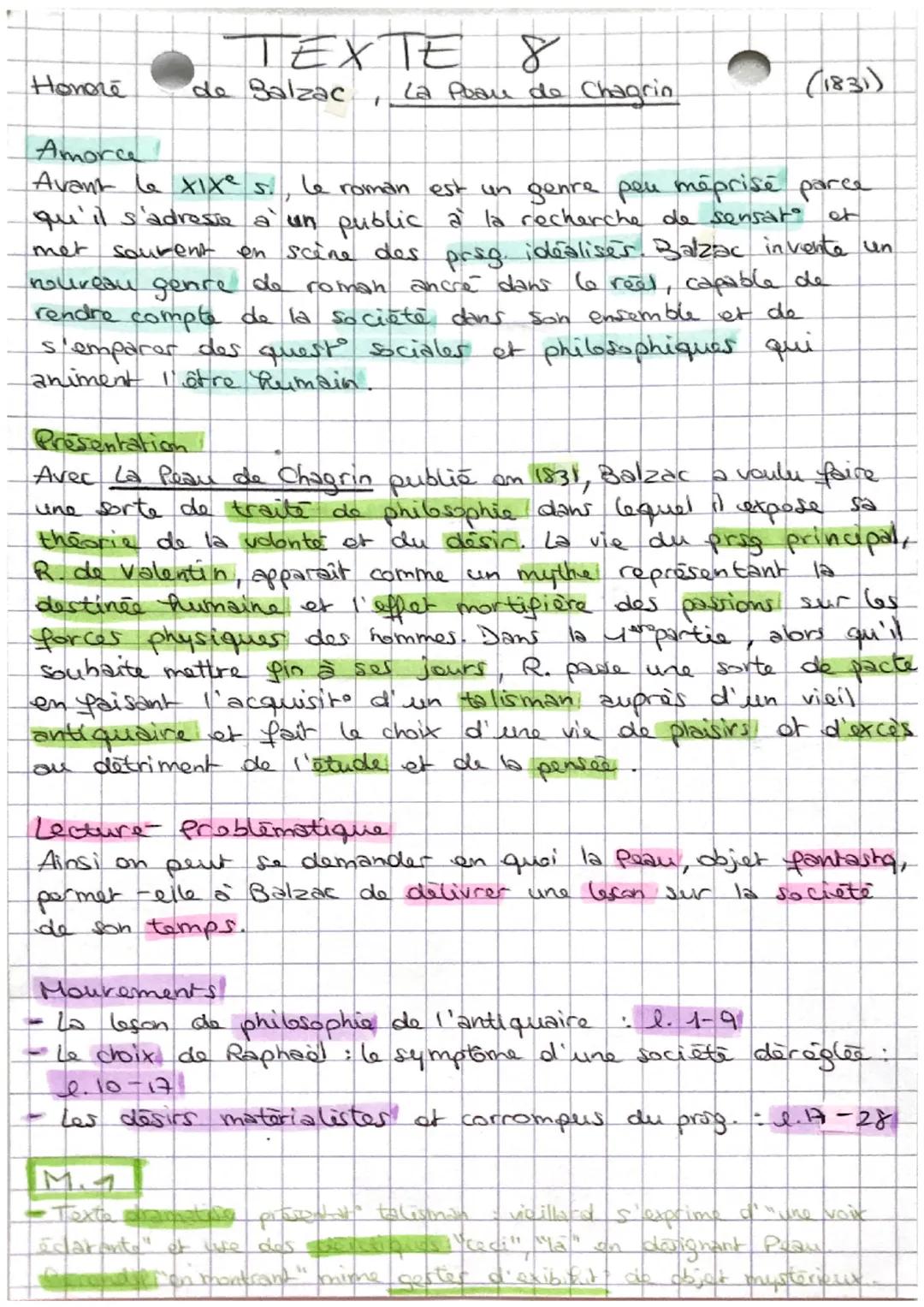 # TEXTE 8

Honore
de Balzac , La Peau de Chagrin (1831)

Amorce
Avant le xixe s., le roman est un genre peu méprise parce
qu'il s'adresie à 