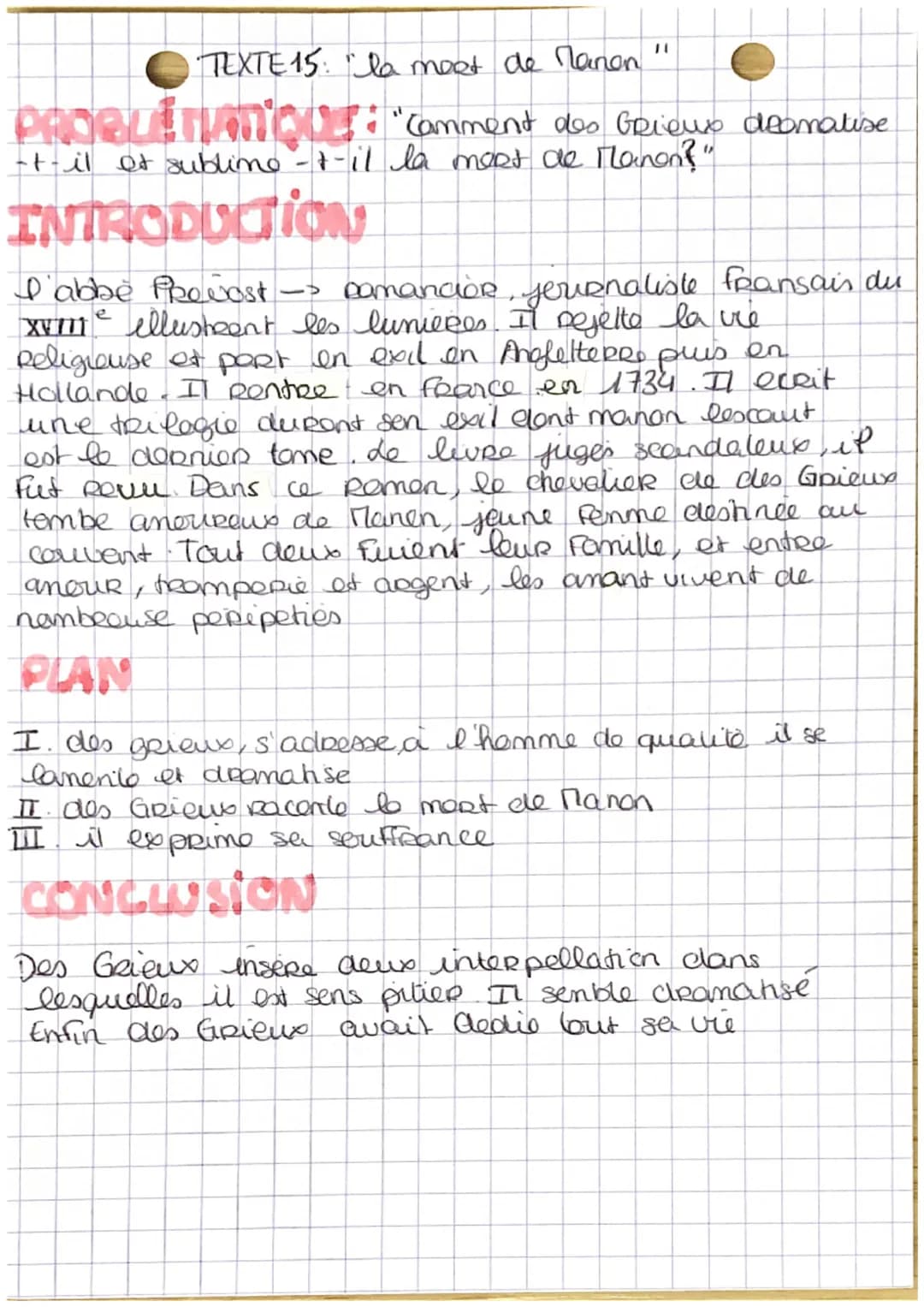 • TEXTE 15: "la moet de Manon "
PROQUETIMIQUE: "Comment des Grieux desmatise
-t-il et sublime-t-il la meet de Manon?"
INTRODUCTION
D'abbe Pr