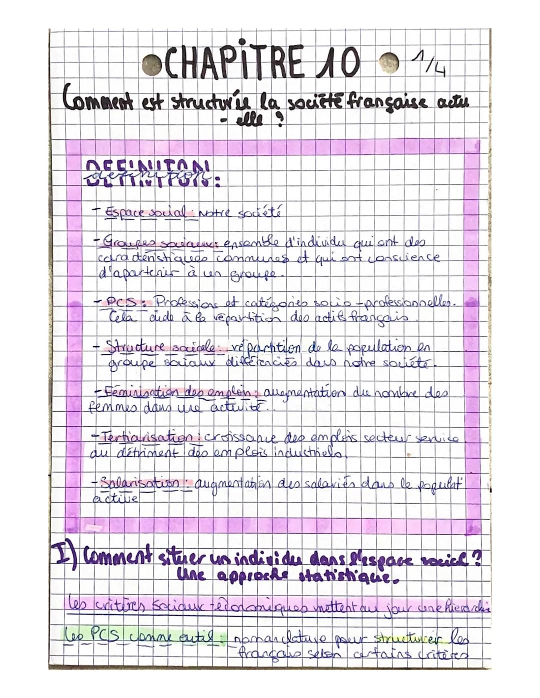 # CHAPITRE 10

Comment est structurée la société fr

DEFINITO
- elle

- Espace social: notre société

1/4

française actu

- Groupes salaw: 