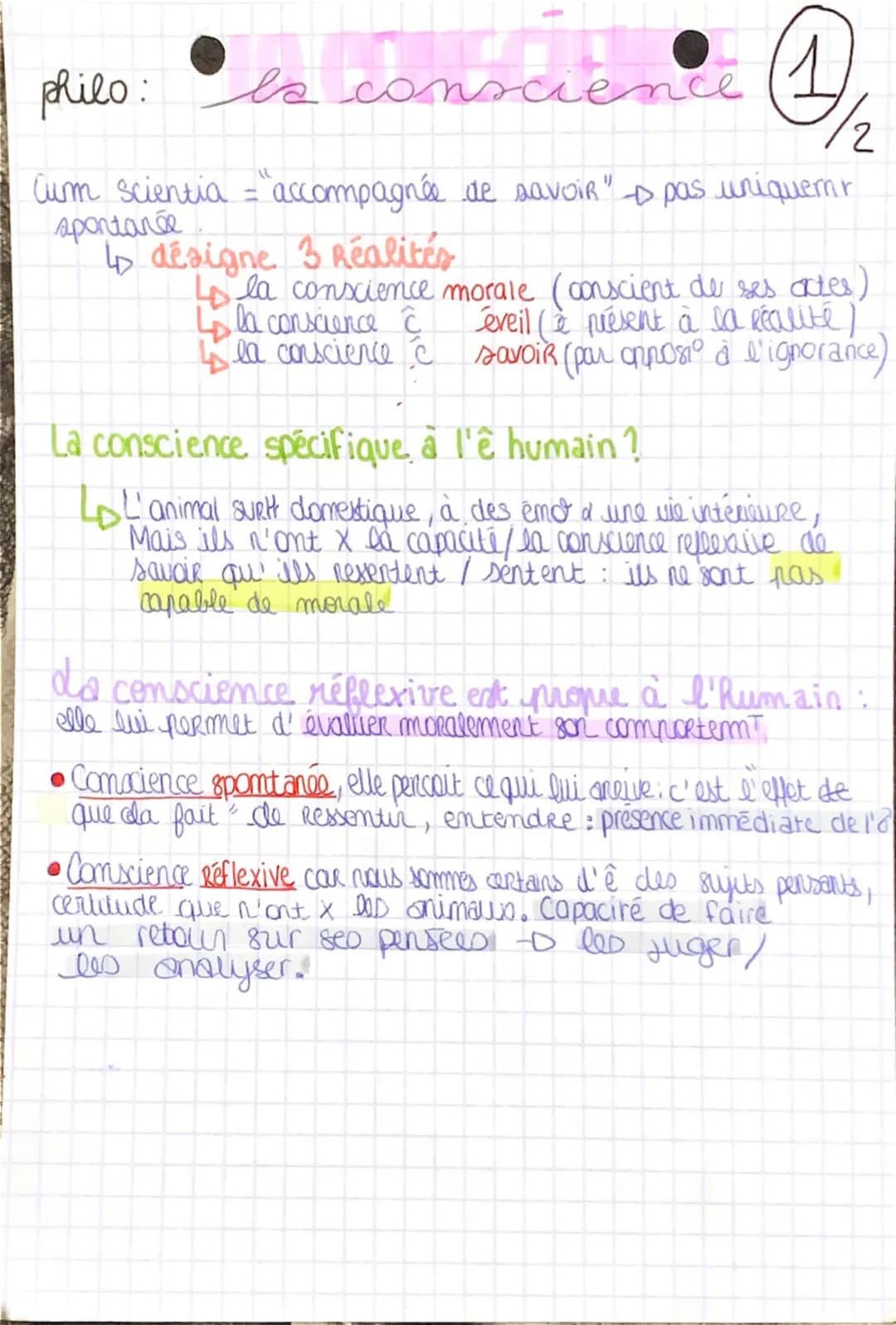 philo: la conscience
Cum scientia = "accompagnée de savoir" pas uniquem
spontanée
↳ désigne 3 Réalités
2
la conscience morale (conscient de 