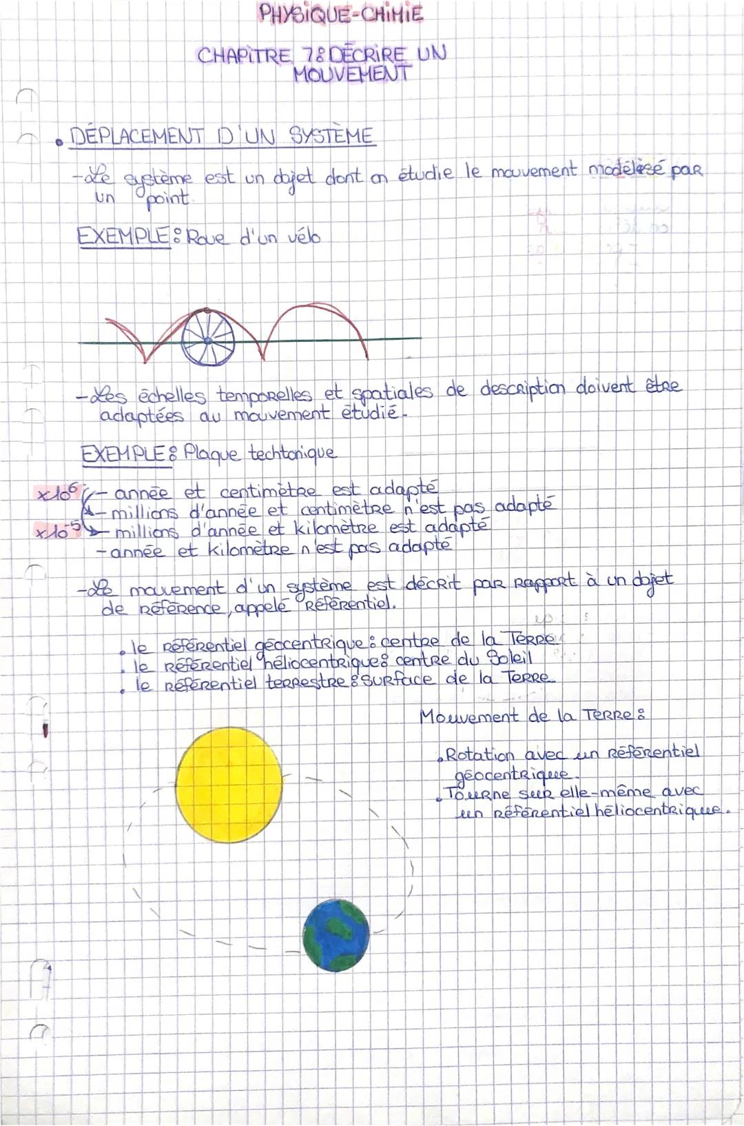 PHYSIQUE-CHIMIE
CHAPITRE 7: DÉCRIRE UN
MOUVEMENT

- DÉPLACEMENT D'UN SYSTEME
-de système est un dojet dont on étudie le mouvement modélisé p
