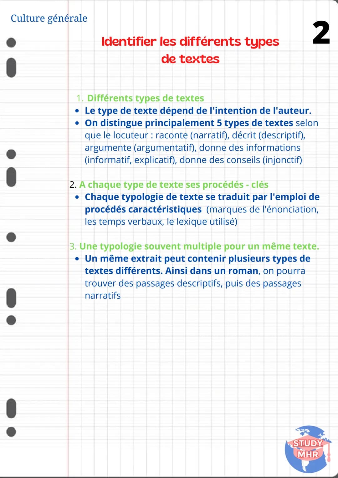 Culture générale
!
Identifier les différents types
de textes
2
1. Différents types de textes
• Le type de texte dépend de l'intention de l'a