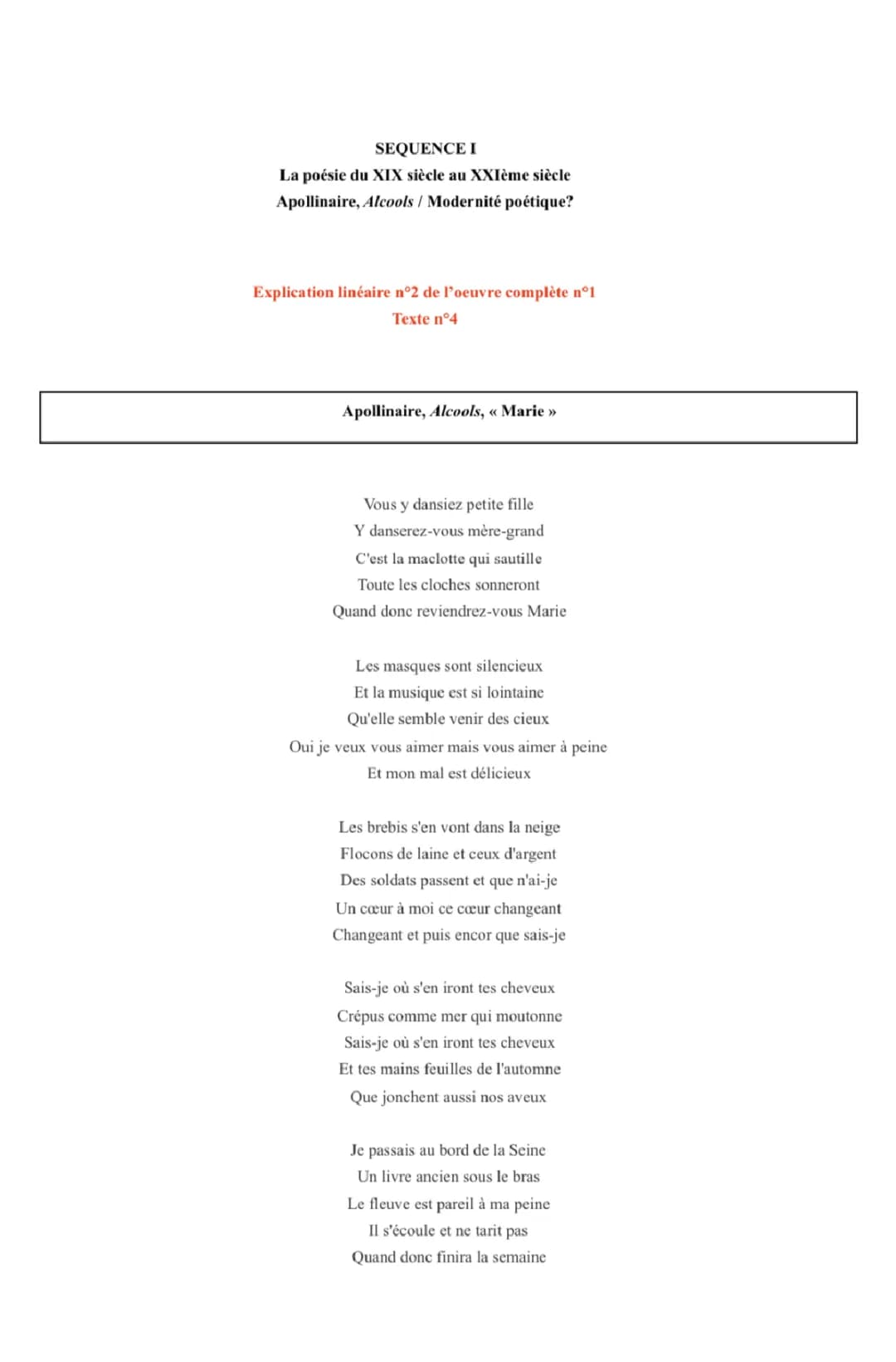 Marie d'Apollinaire: Lecture linéaire et Analyse du Poème