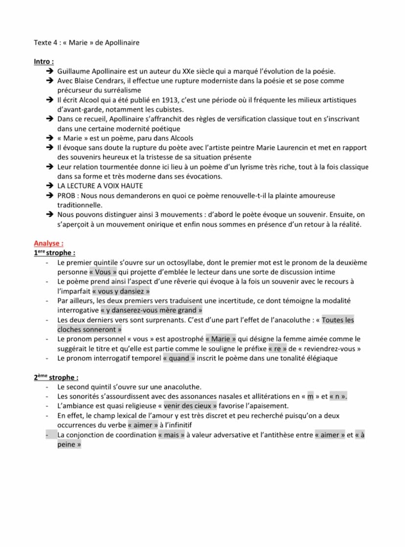 SEQUENCE I
La poésie du XIX siècle au XXIème siècle
Apollinaire, Alcools / Modernité poétique?
Explication linéaire n°2 de l'oeuvre complète
