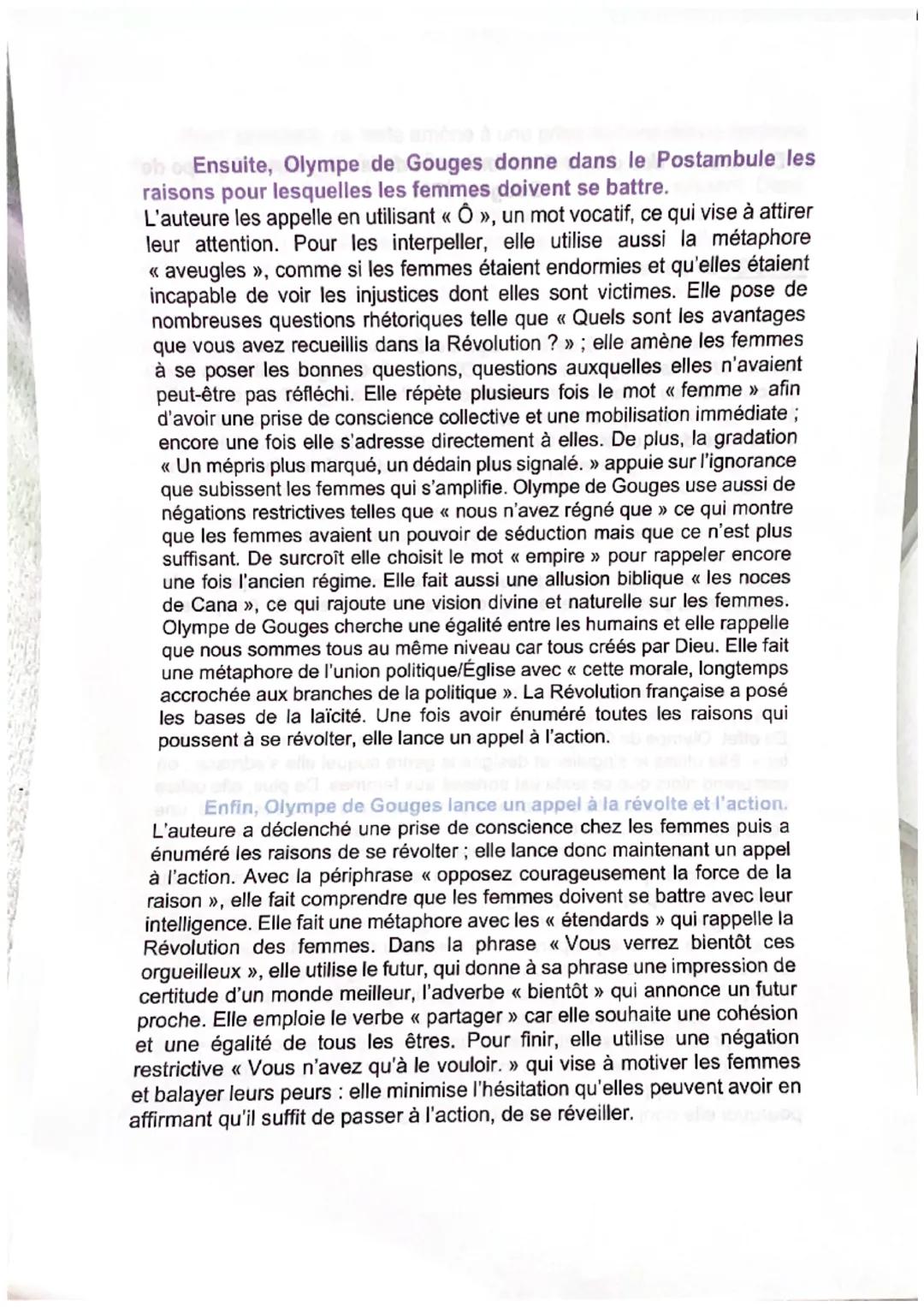 # La Déclaration des droits de la femme et de la citoyenne, Olympe de
Gouges, 1791

Texte 2: Le postambule

Cet extrait est tiré de l'ouvrag