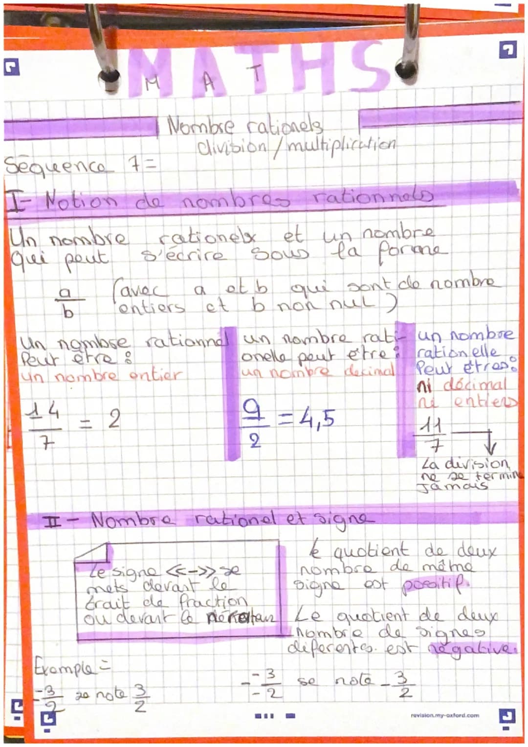 r
Sequence 7=
I- Notion de nombres rationnels
MATHS
Nombre rationels
division/multiplication
1
Un nombre
qui peut
음
Un nombre rationne un no