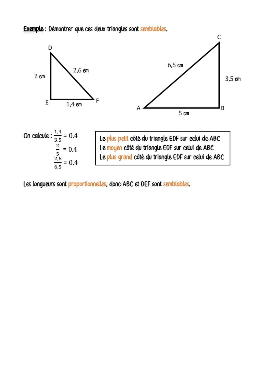 Exemple:
ABC est un triangle tel que AB = 4 cm et AC = 5 cm.
D est le point de [BC] tel que CD = 3 cm.
E est le point de [AC] tel que ABC = 