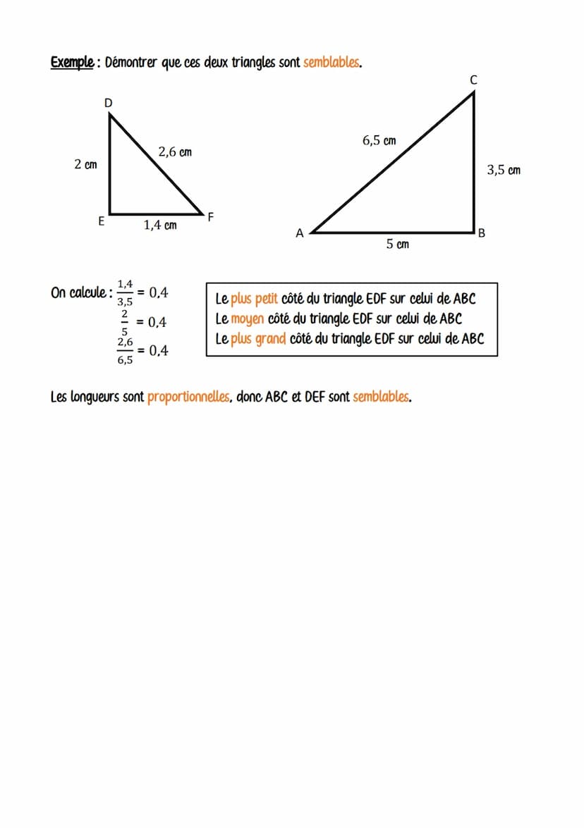 Exemple:
ABC est un triangle tel que AB = 4 cm et AC = 5 cm.
D est le point de [BC] tel que CD = 3 cm.
E est le point de [AC] tel que ABC = 