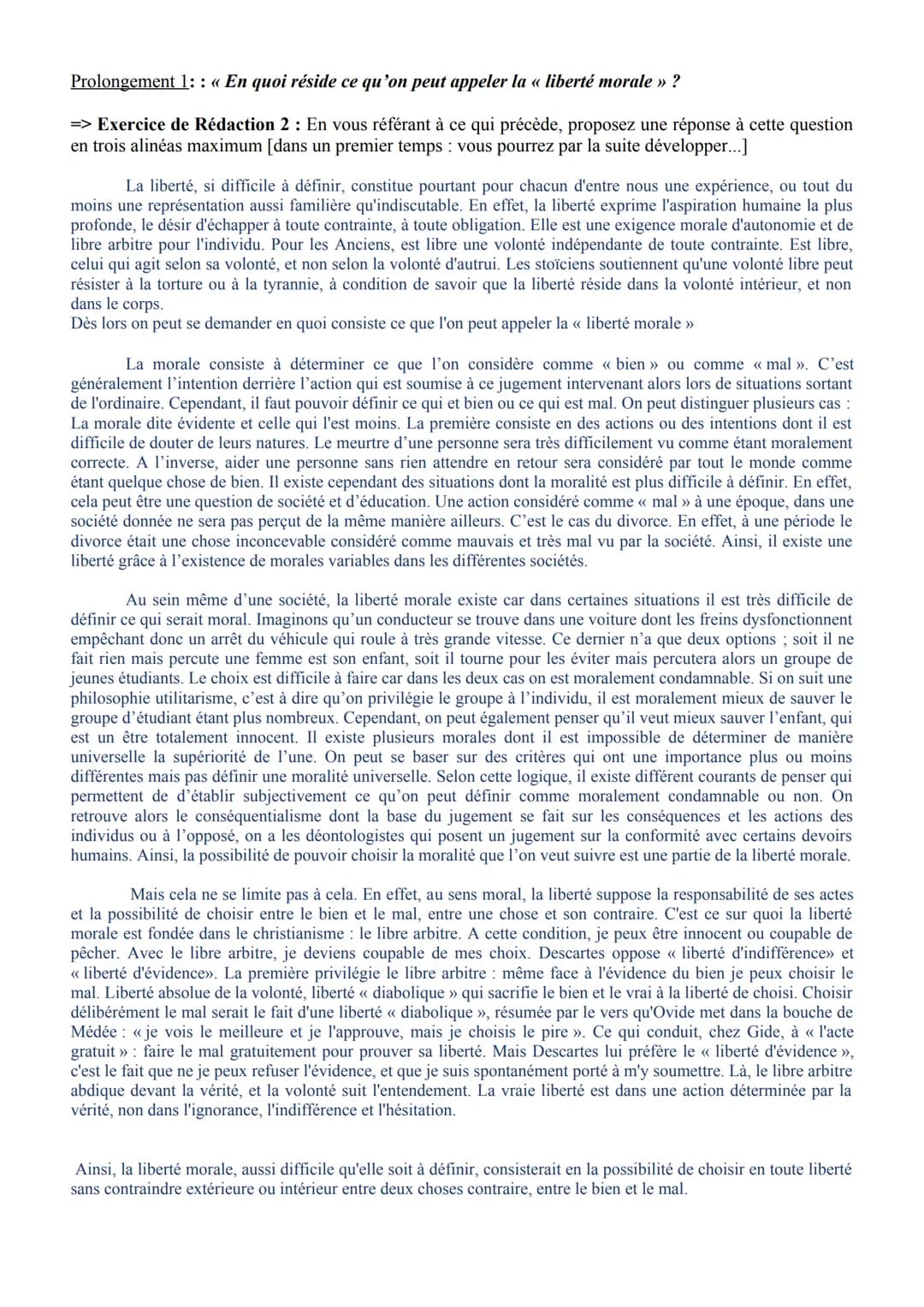Éclairages sur la liberté
Titre II: Distinctions conceptuelles - La liberté dans ses rapports avec le droit, les mœurs, la
morale et les dif