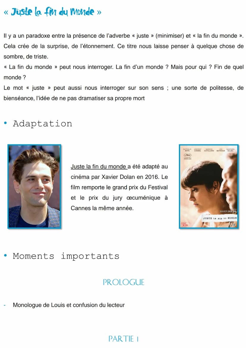 ●
Juste la fin du Monde
●
Auteur
Résumé
De Jean-Luc Lagarce
Louis, vient rendre visite à sa famille après un longue absence. Il souhaite ann