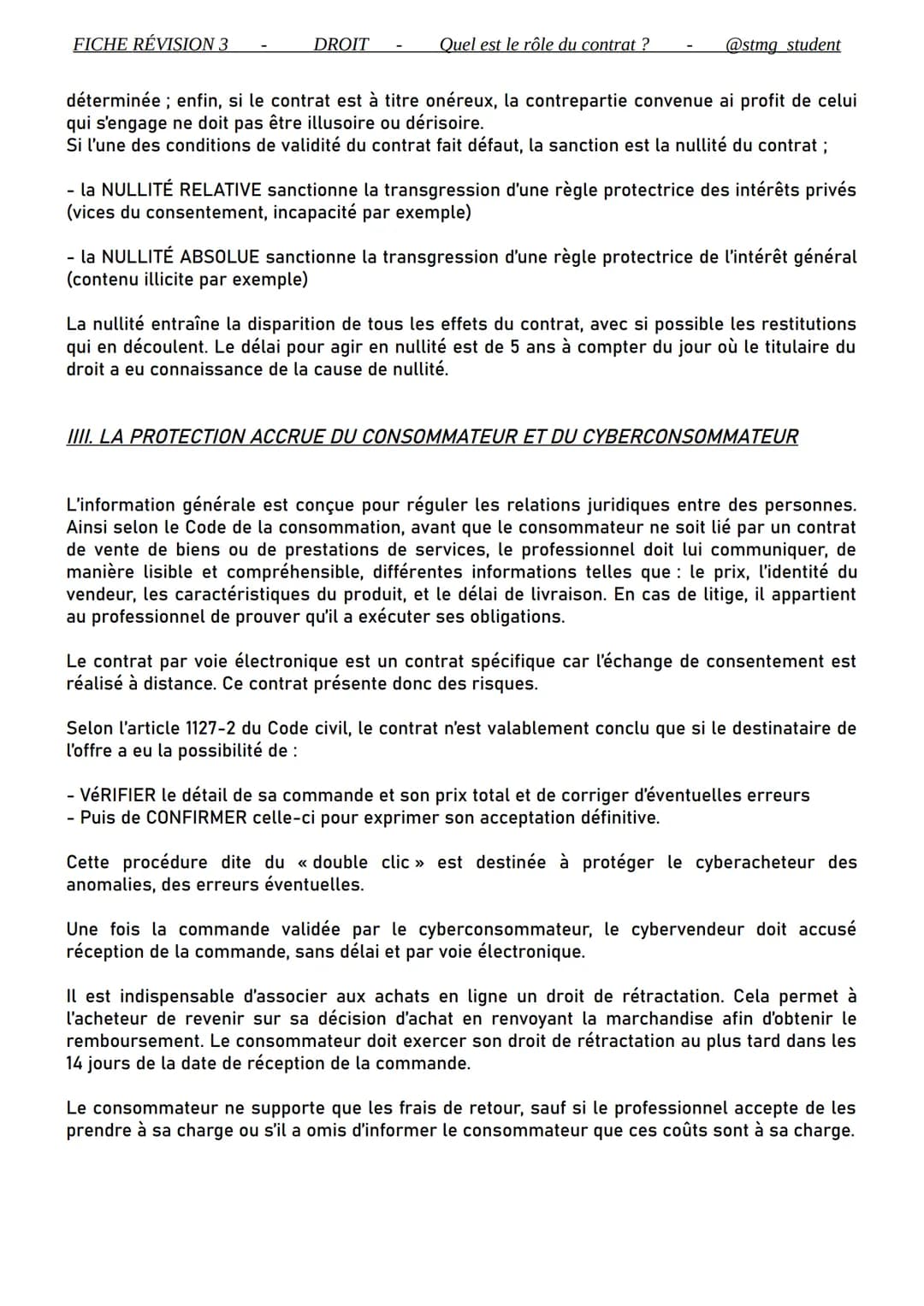 FICHE RÉVISION 3
DROIT
Quel est le rôle du contrat ?
THÈME QUEL EST LE RÔLE DU CONTRAT ?
Chapitre La formation du contrat
I. LE CONTRAT ET L