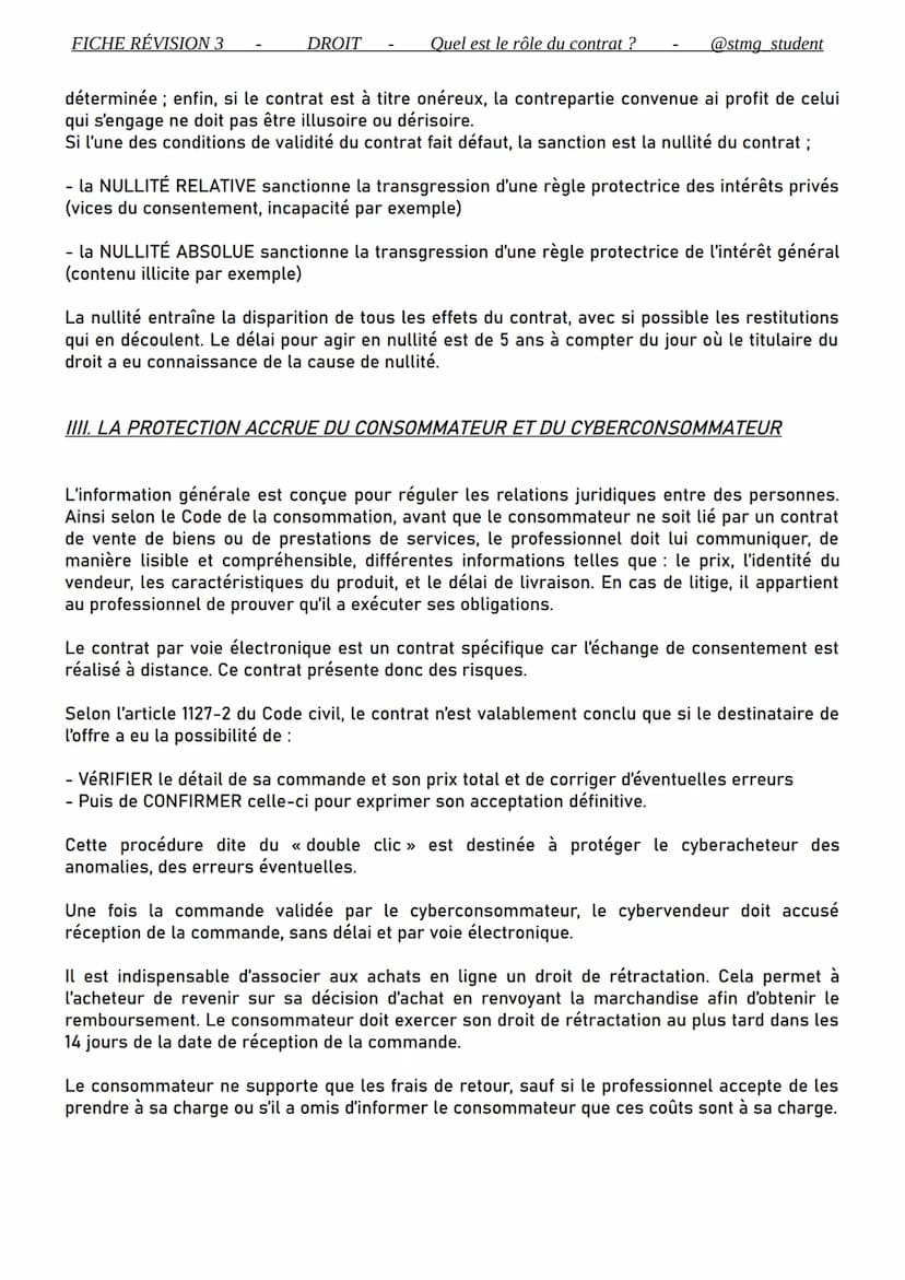 FICHE RÉVISION 3
DROIT
Quel est le rôle du contrat ?
THÈME QUEL EST LE RÔLE DU CONTRAT ?
Chapitre La formation du contrat
I. LE CONTRAT ET L