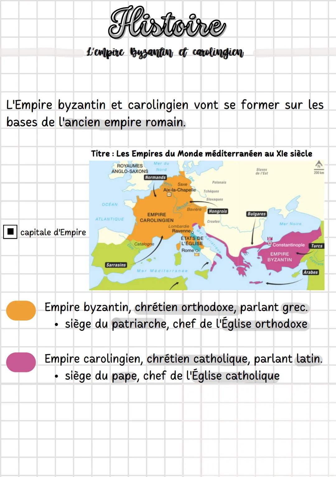 Histoire
L'empire Byzantin of carolingien
L'Empire byzantin et carolingien vont se former sur les
bases de l'ancien empire romain.
capitale 