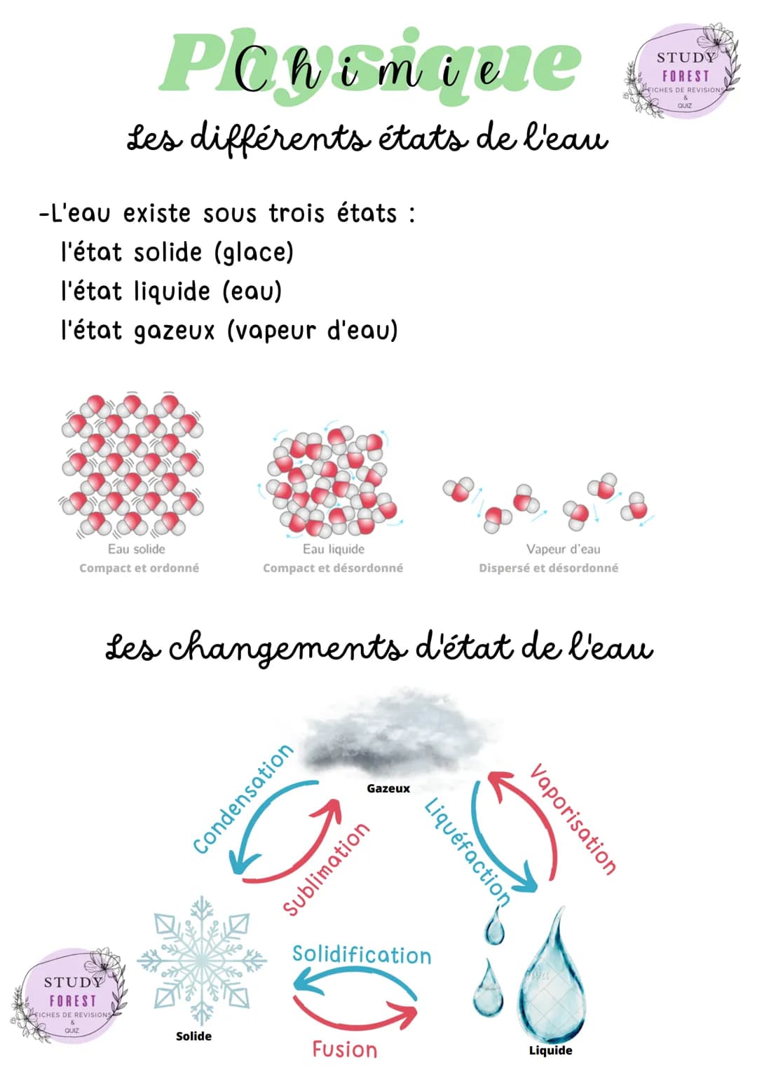 -L'eau existe sous trois états :
l'état solide (glace)
l'état liquide (eau)
l'état gazeux (vapeur d'eau)
Powomiere
Les différents états de l