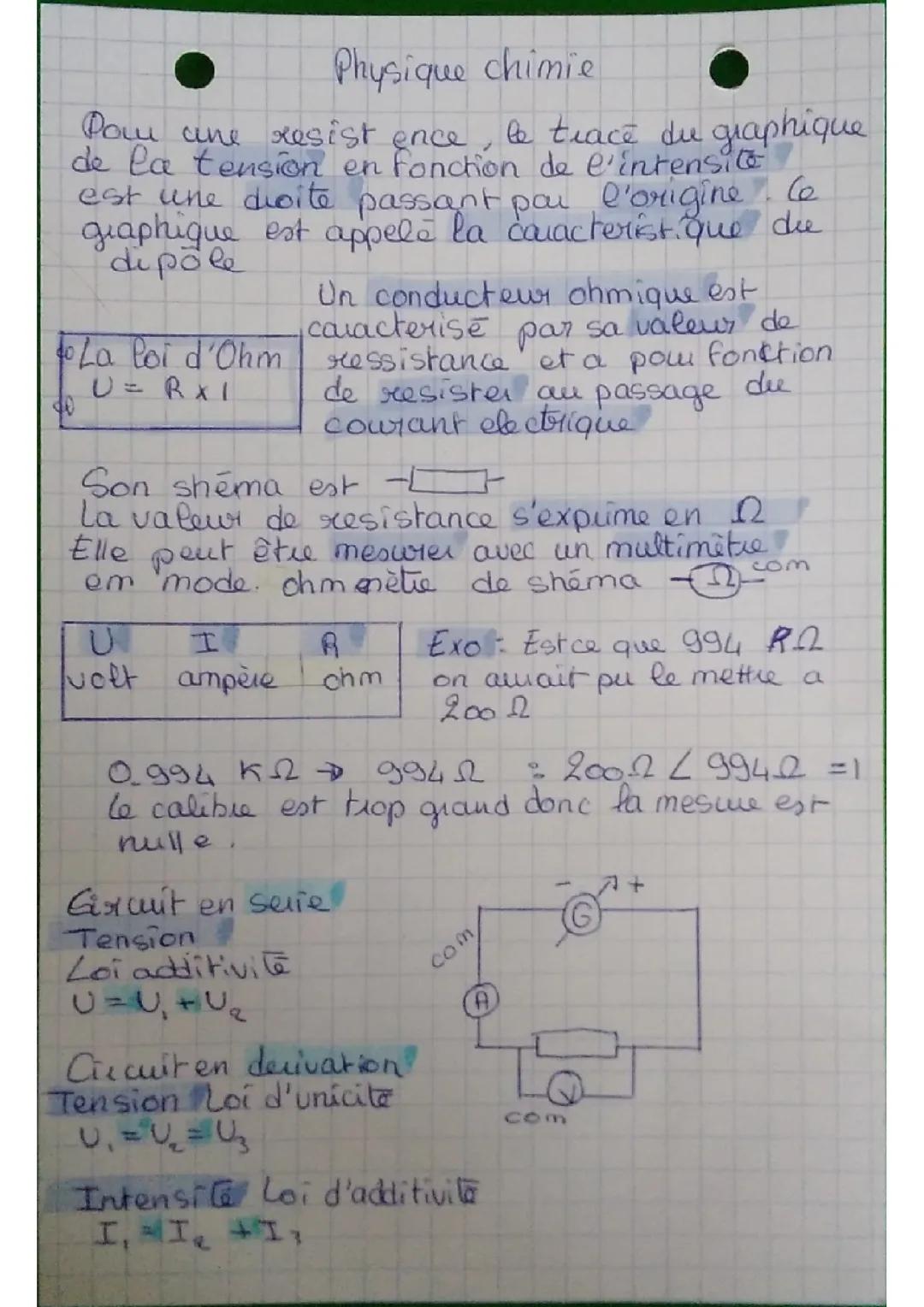 Résistance et loi d’ohm 