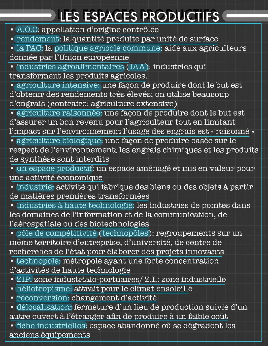 Les espaces productifs 