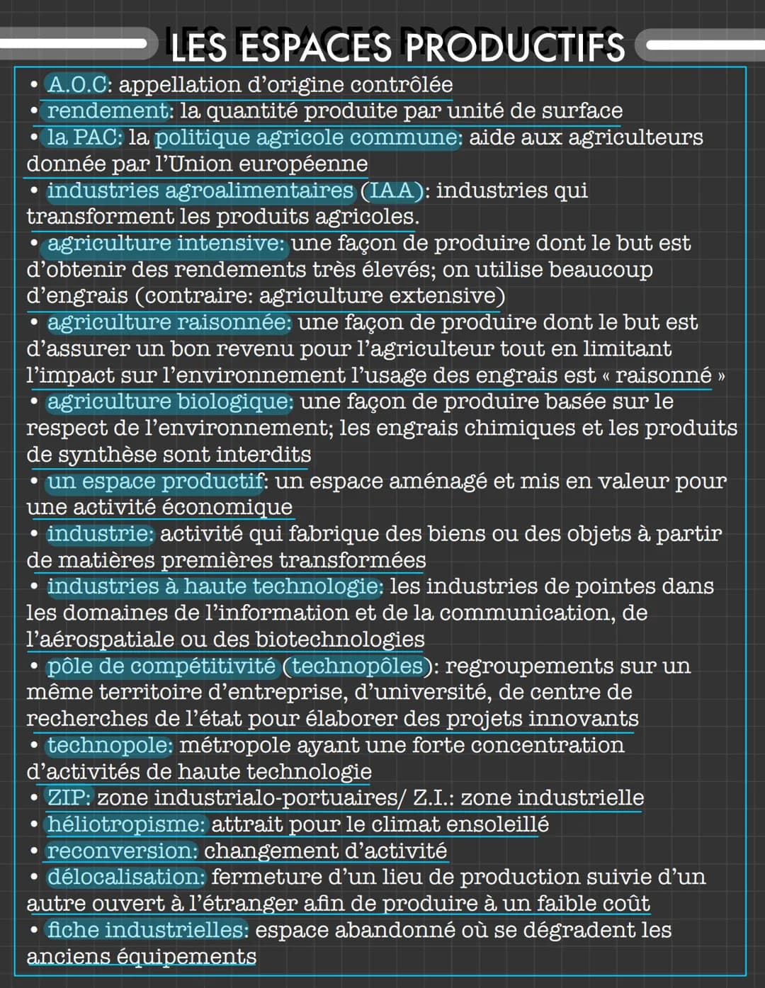 la PAC: la politique agricole commune: aide aux agriculteurs
donnée par l'Union européenne
●
LES ESPACES PRODUCTIFS
• industries agroaliment