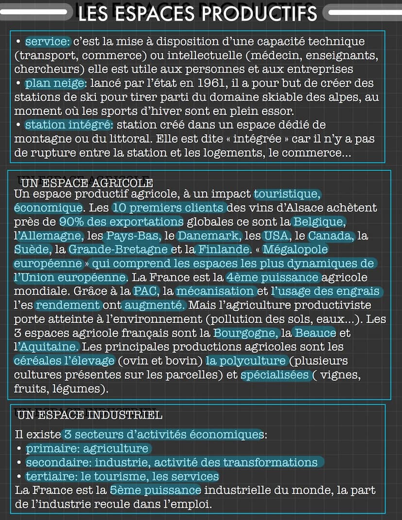 la PAC: la politique agricole commune: aide aux agriculteurs
donnée par l'Union européenne
●
LES ESPACES PRODUCTIFS
• industries agroaliment