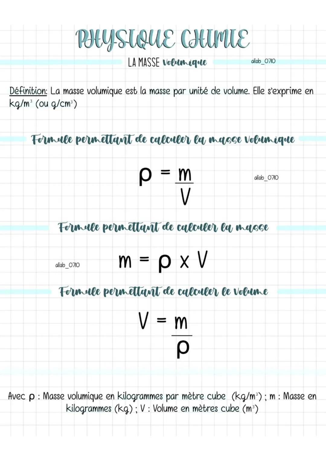 Comprendre la masse volumique : Formule et calcul en physique chimie