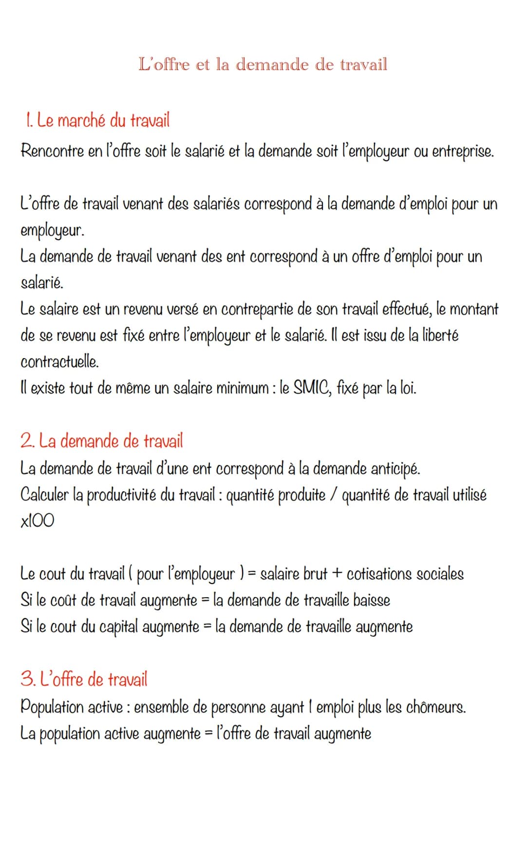 L'offre et la demande de travail
1. Le marché du travail
Rencontre en l'offre soit le salarié et la demande soit l'employeur ou entreprise.
