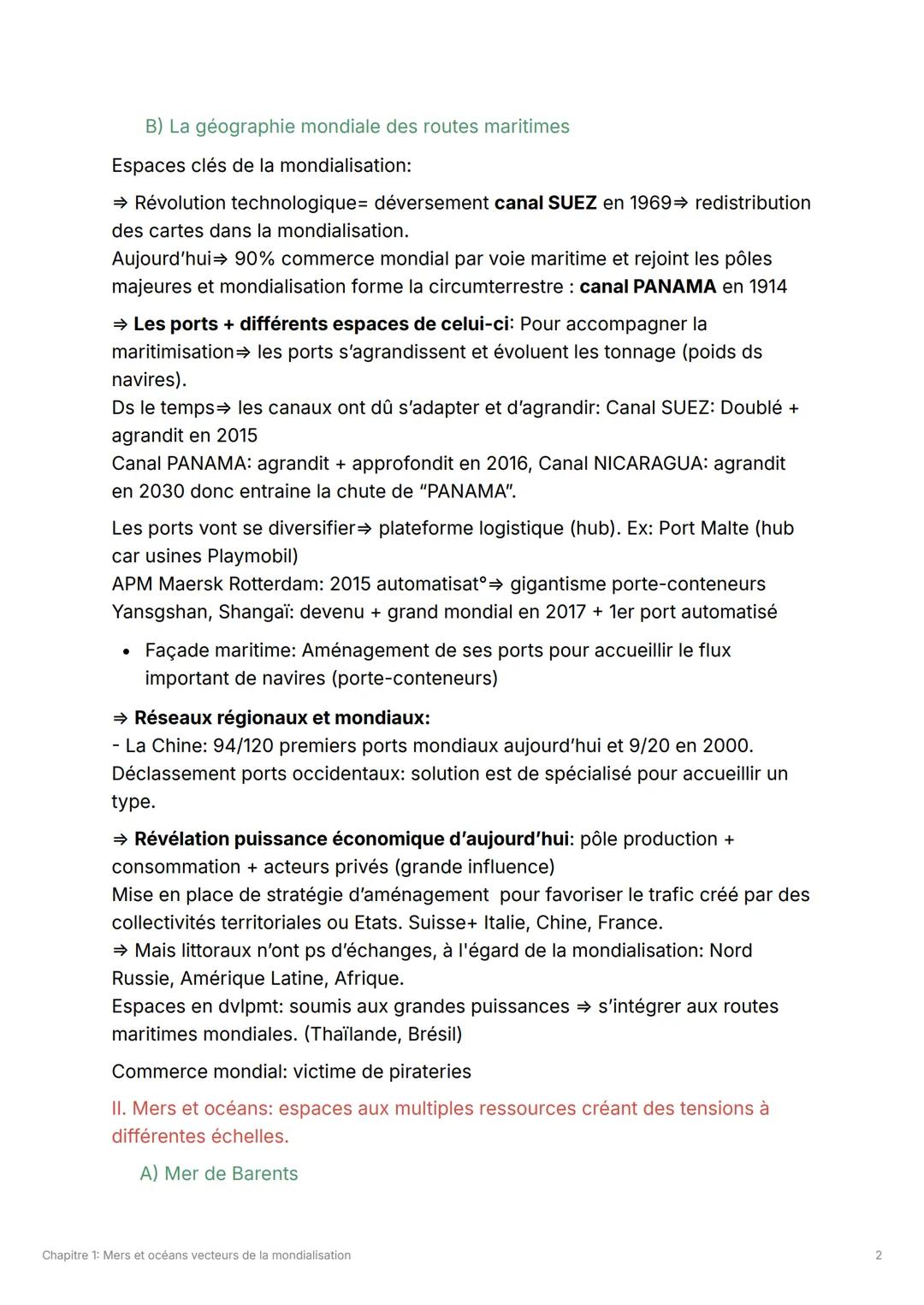 # Chapitre 1: Mers et océans
vecteurs de la mondialisation

- Mondialisation: Processus de mise en relation des territoires par la
multiplic