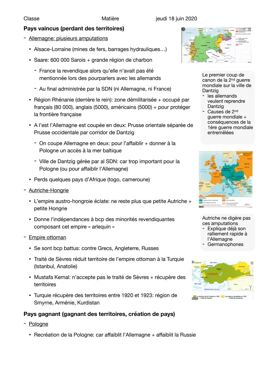 Classe
Le bilan humain
Les traités de paix 1919 -
1923
Matière
jeudi 18 juin 2020
Total de morts: 10 à 12 millions de morts + 85% de militai