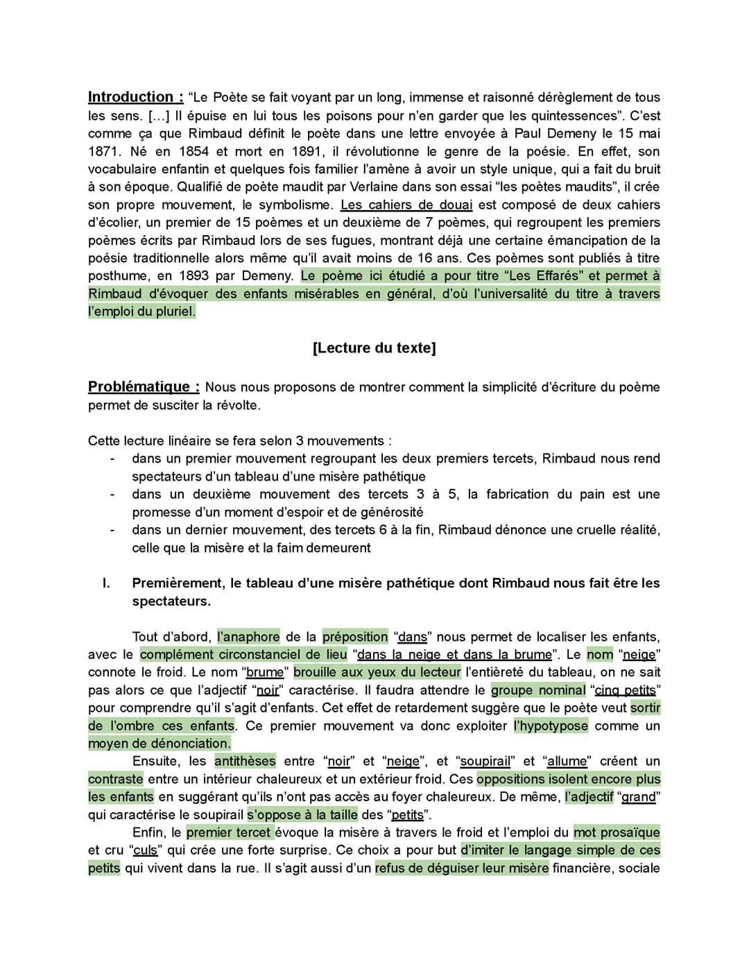Lecture linéaire, Cahiers de Douai, les Effarés