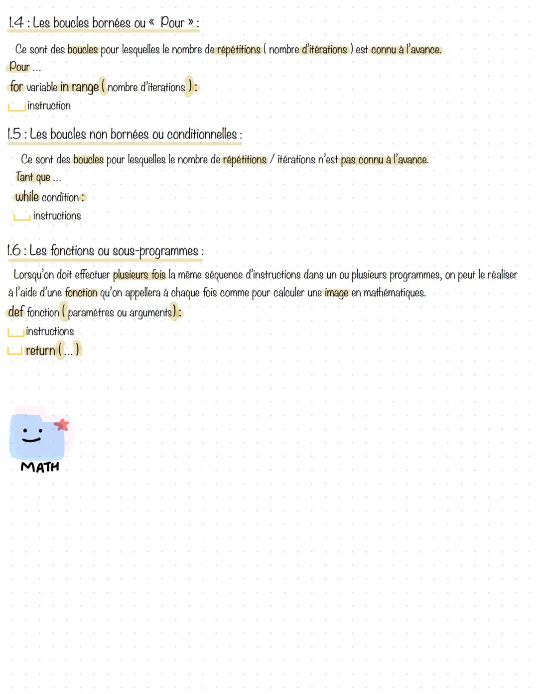 Algorithmique en Python
1.3: Instructions conditionnelles :
Si... Alors... Sinon....
Si :
if condition:
Sinon :
1.1: Instructions d'entrée /