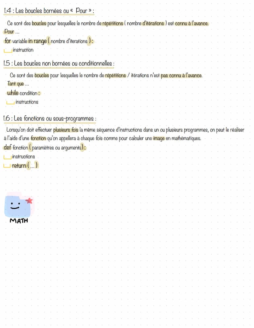 Algorithmique en Python
1.3: Instructions conditionnelles :
Si... Alors... Sinon....
Si :
if condition:
Sinon :
1.1: Instructions d'entrée /