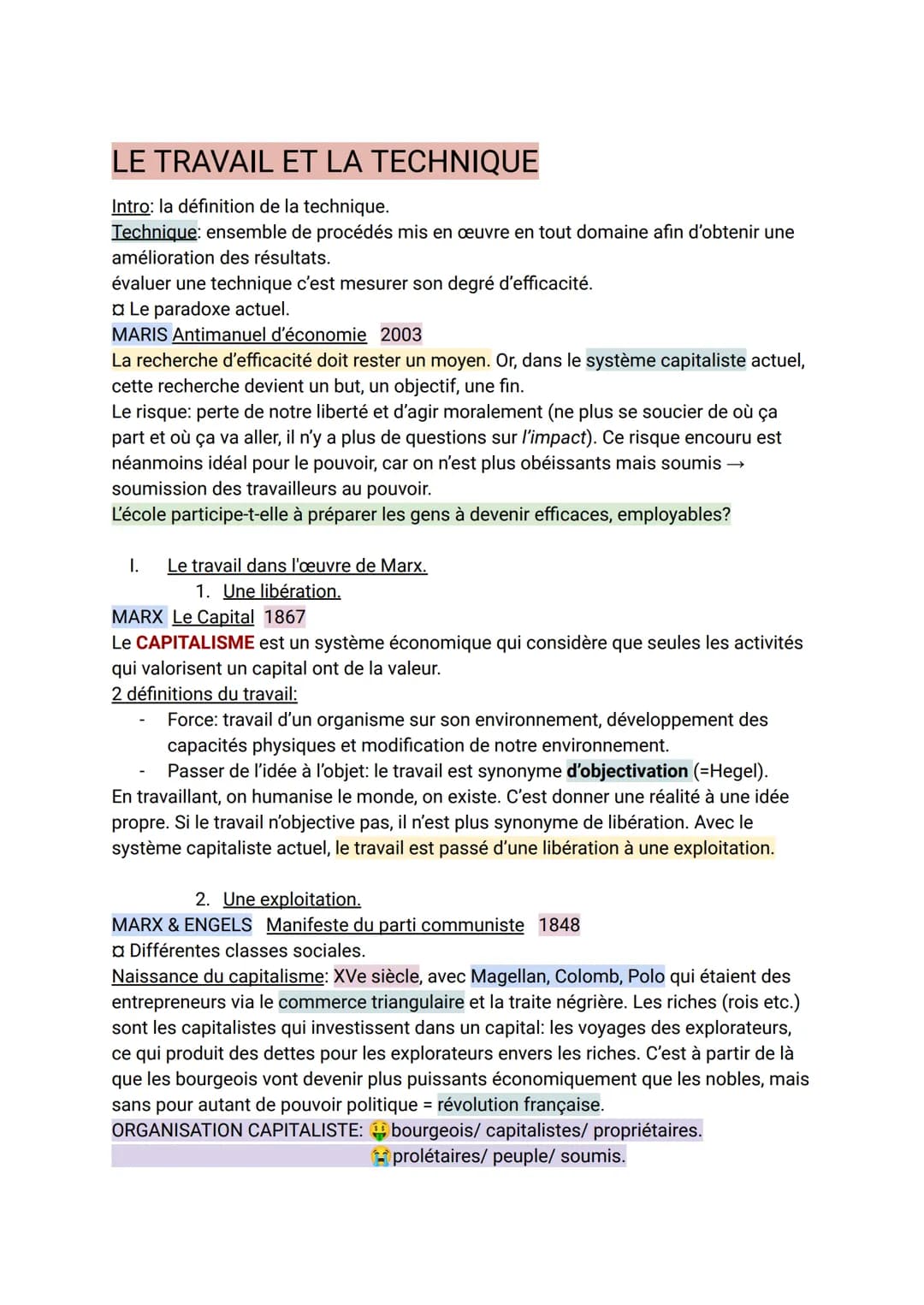 LE TRAVAIL ET LA TECHNIQUE
Intro: la définition de la technique.
Technique: ensemble de procédés mis en œuvre en tout domaine afin d'obtenir
