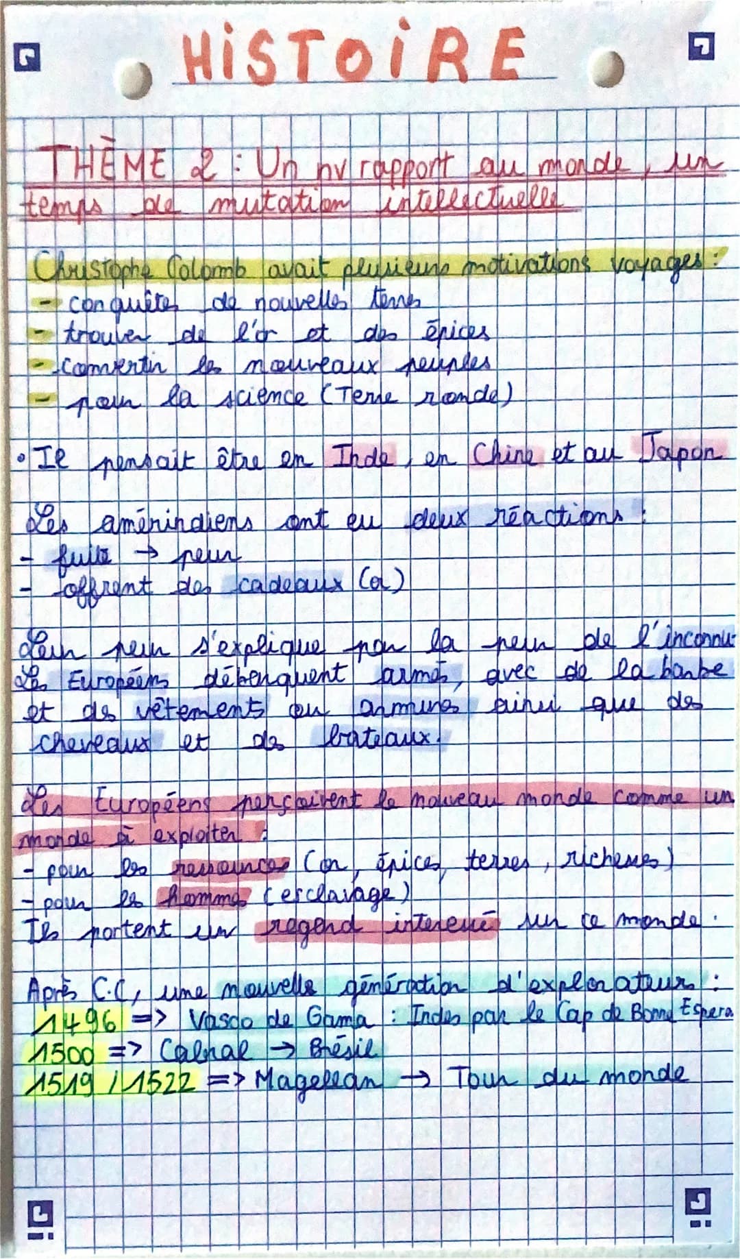 HISTOIRE O
THEME 2: Un nv rapport au monde
de mutation intellectuelle
temps
G
Christophe Colomb avait plusieurs motivations voyages :
conquê