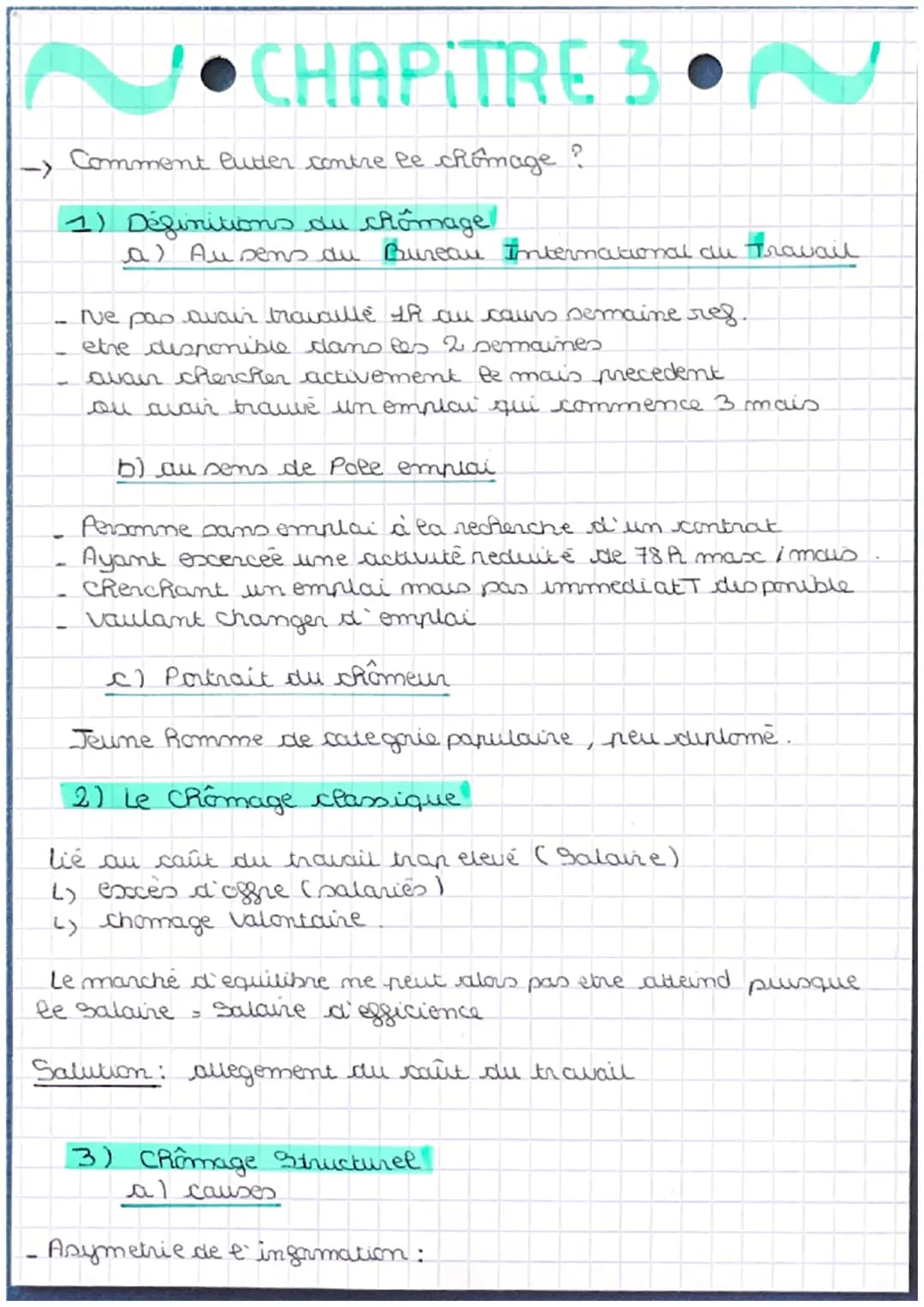 1
-
CHAPITRE 3
Comment lutter contre le chômage ?
1) Définitions du chômage/
a) Au sens du Bureau International du Travail
Ne pas avoir trav