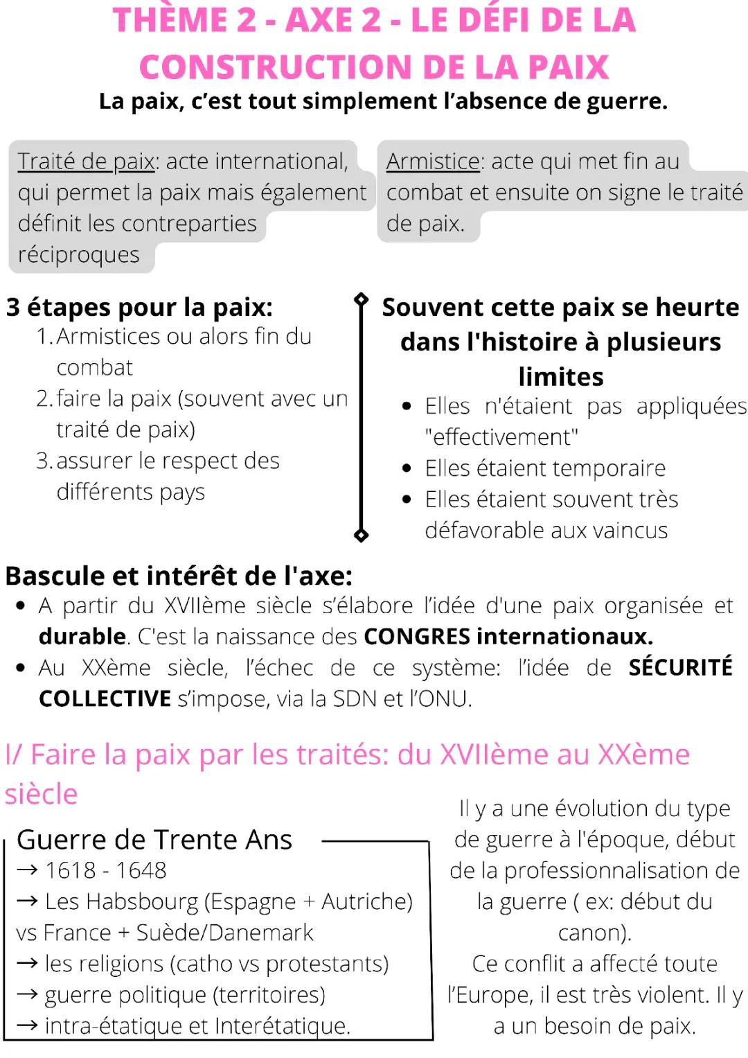 HGGSP AXE 2 : Le défi de la construction de la paix - Dissertation et Fiche de révision PDF