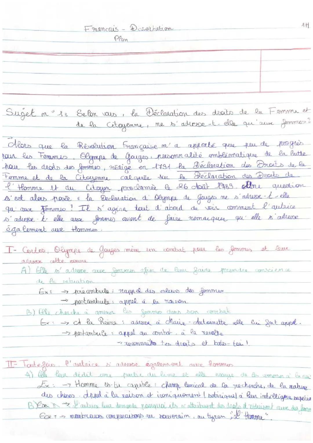 Déclaration des droits de la femme et de la citoyenne : Analyse Linéaire et Résumé par Olympe de Gouges