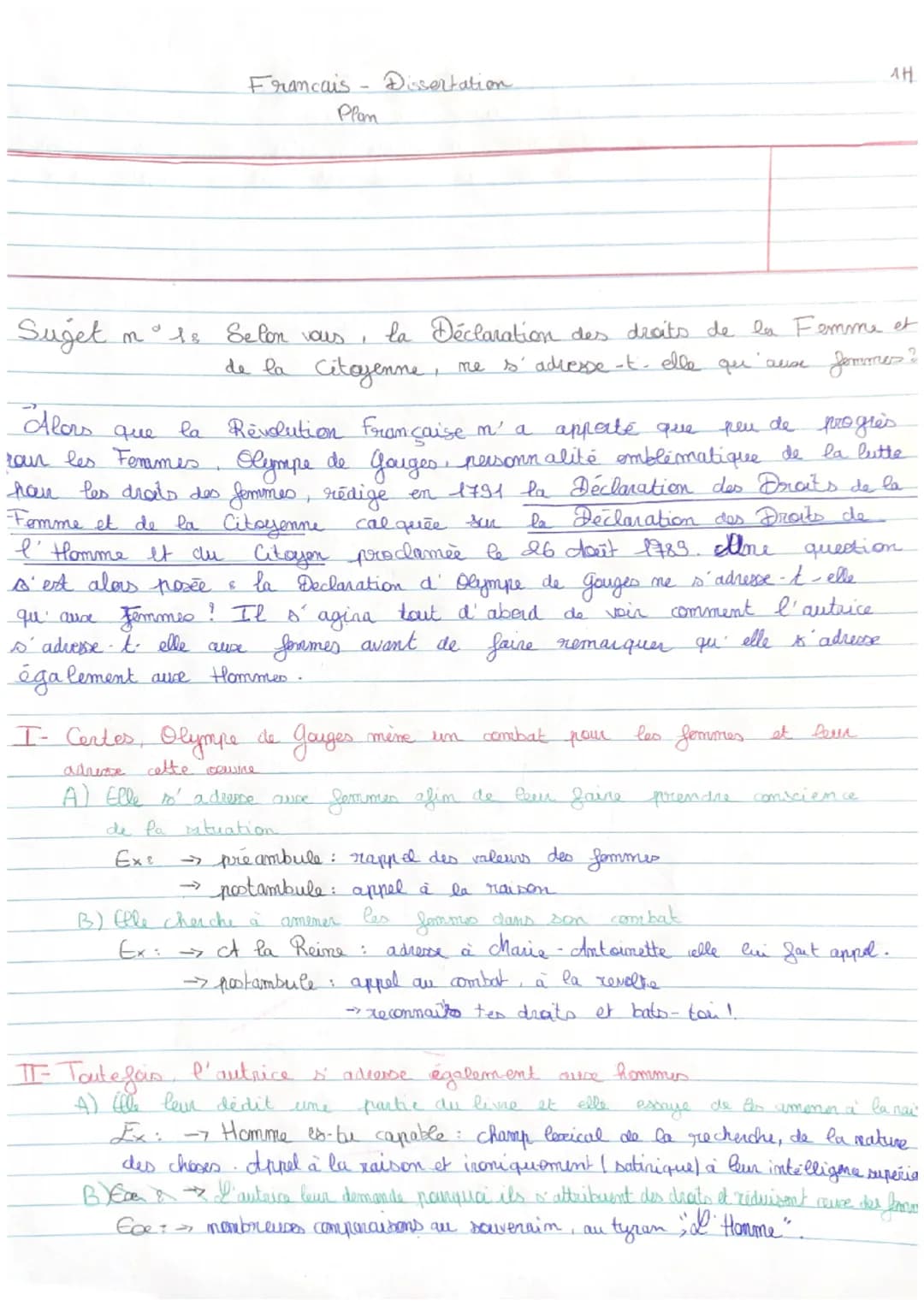 Sujet
n
Francais
• Is Selon vous,
Plan
I- Certes, Olympe de
adreae
cette coure
A) Elle to adresse ause
de la situation
Ext
de la Citogenne,
