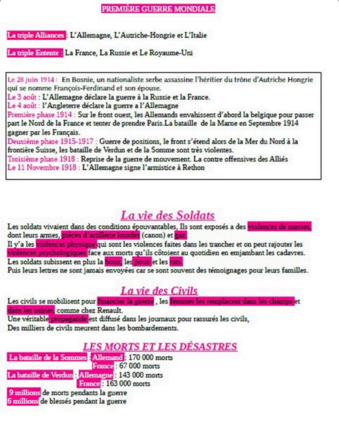 PREMIÈRE GUERRE MONDIALE
La triple Alliances: L'Allemagne, L'Autriche-Hongrie et L'Italie
La triple Entente: La France, La Russie et Le Roya